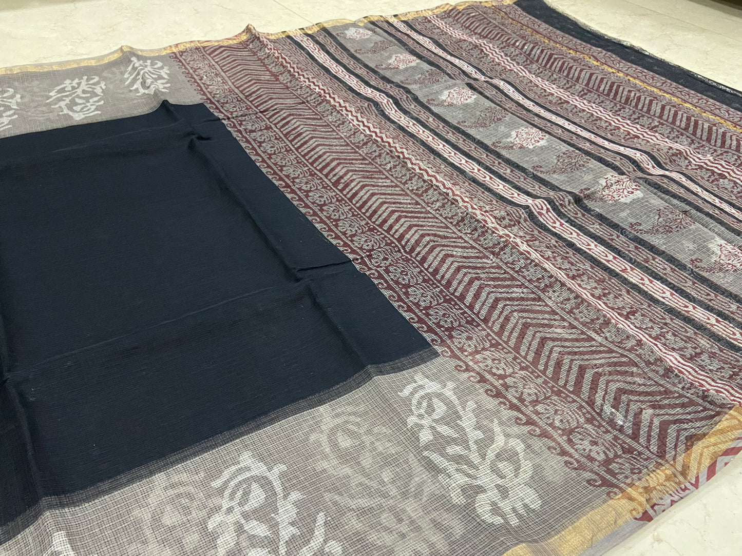 Black and grey border cotton kota doria saree