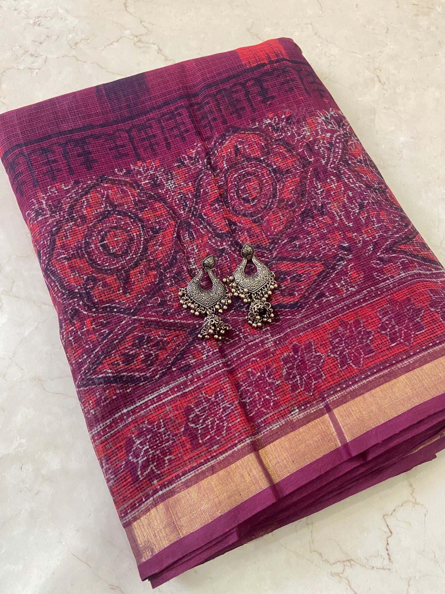 Red cotton kota doria saree