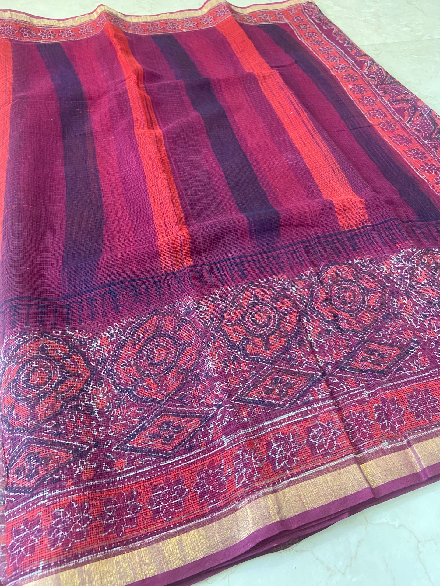 Red cotton kota doria saree