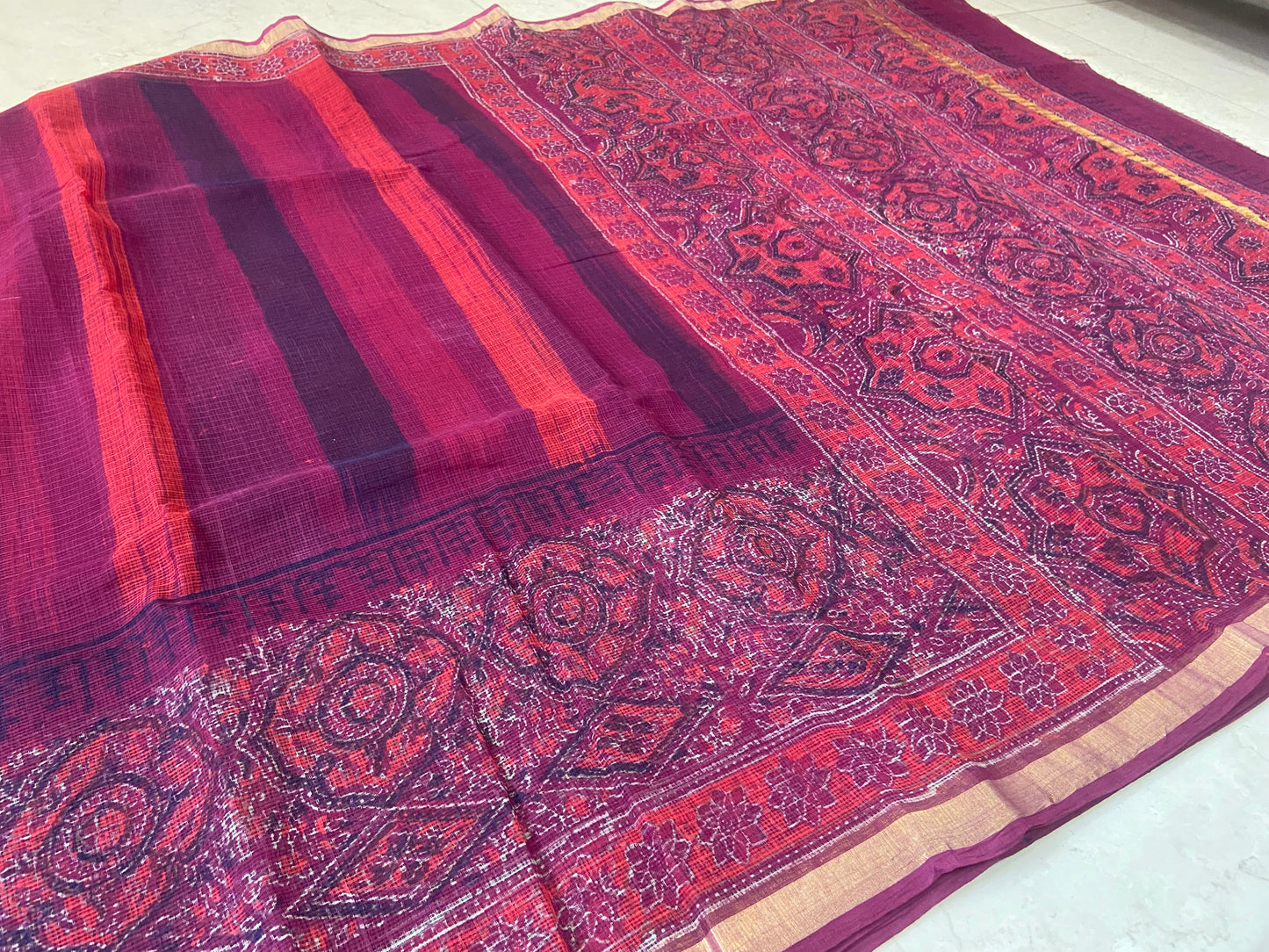 Red cotton kota doria saree