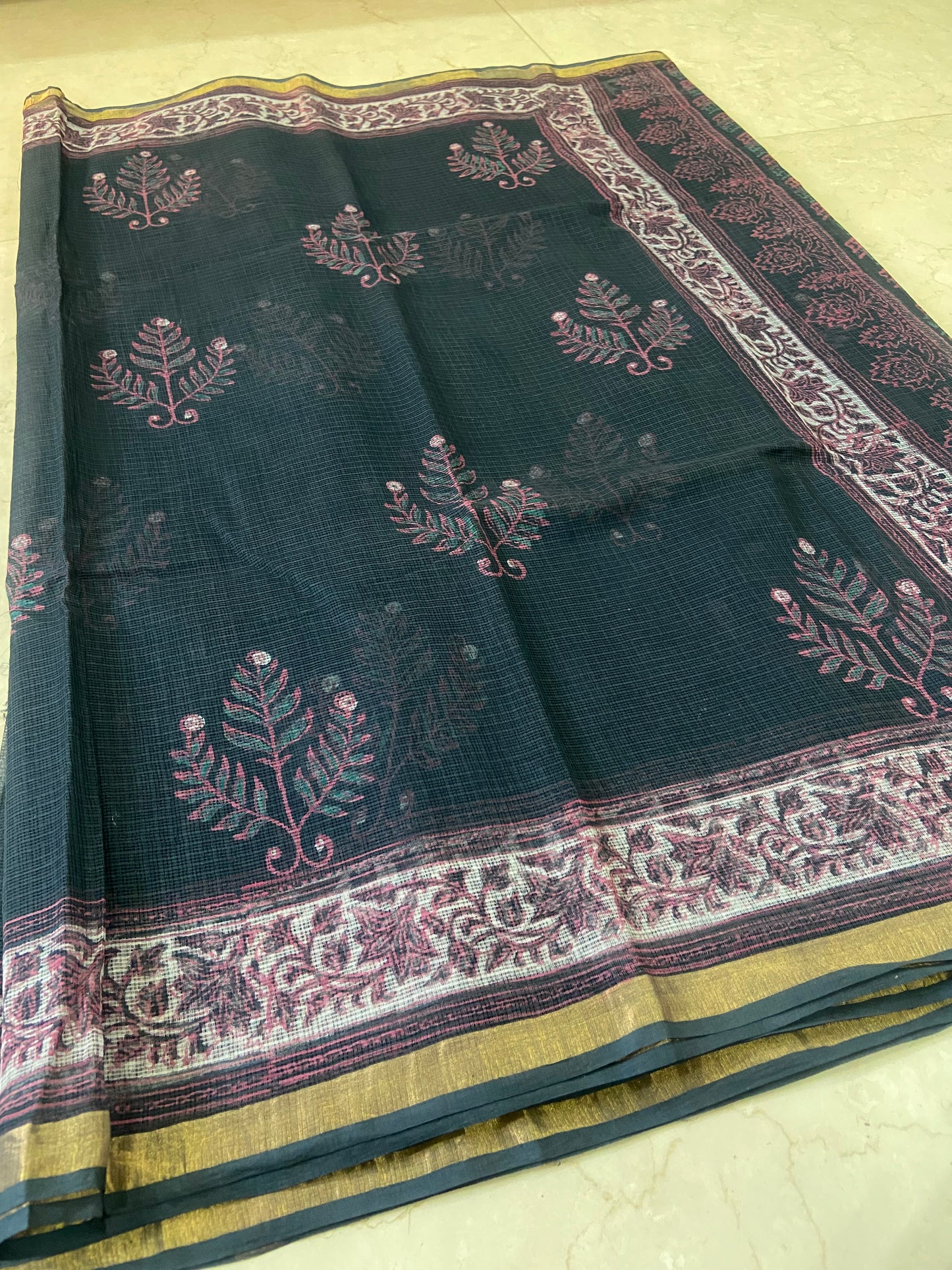 Black cotton kota doria saree