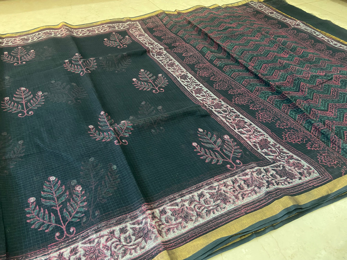 Black cotton kota doria saree