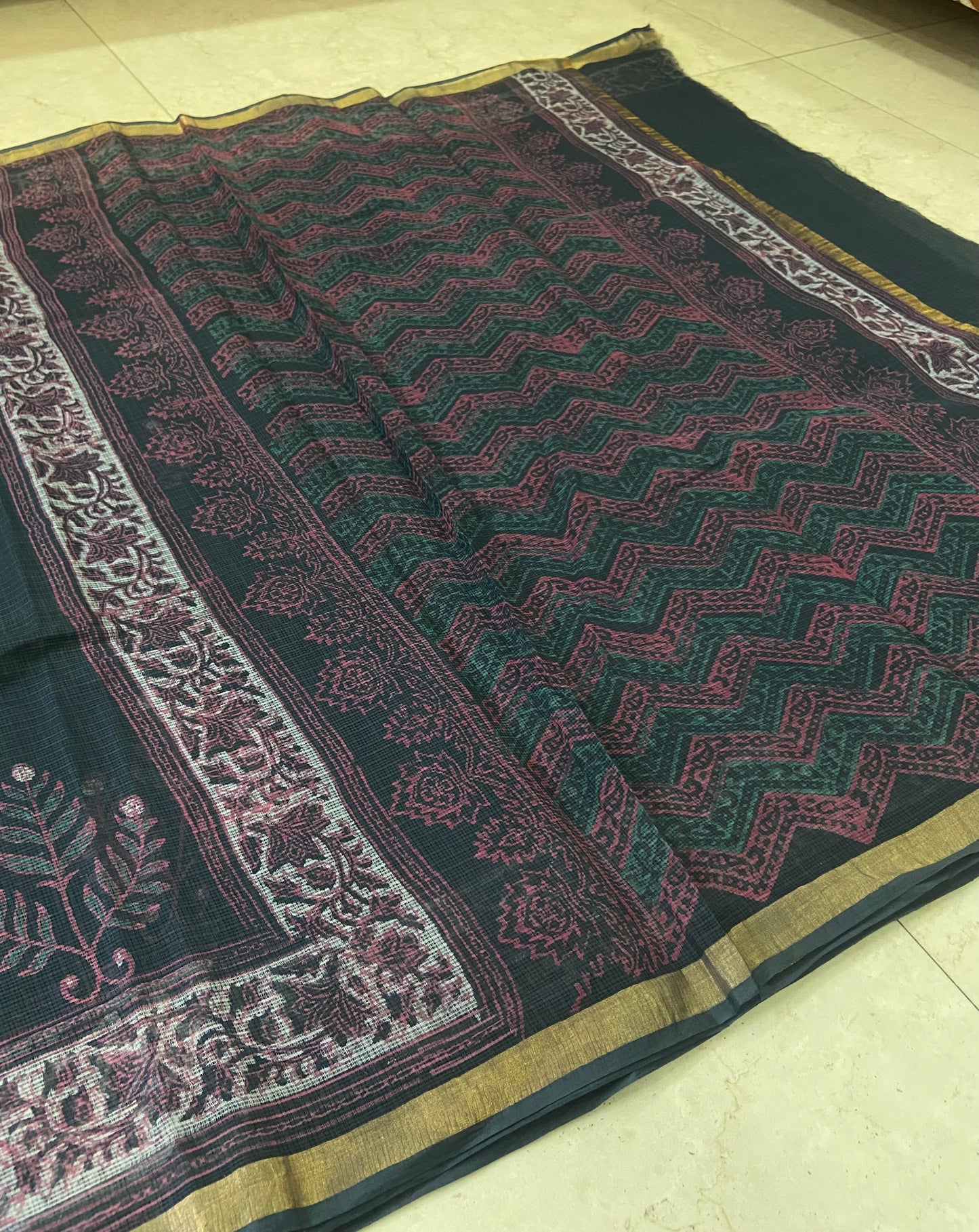 Black cotton kota doria saree