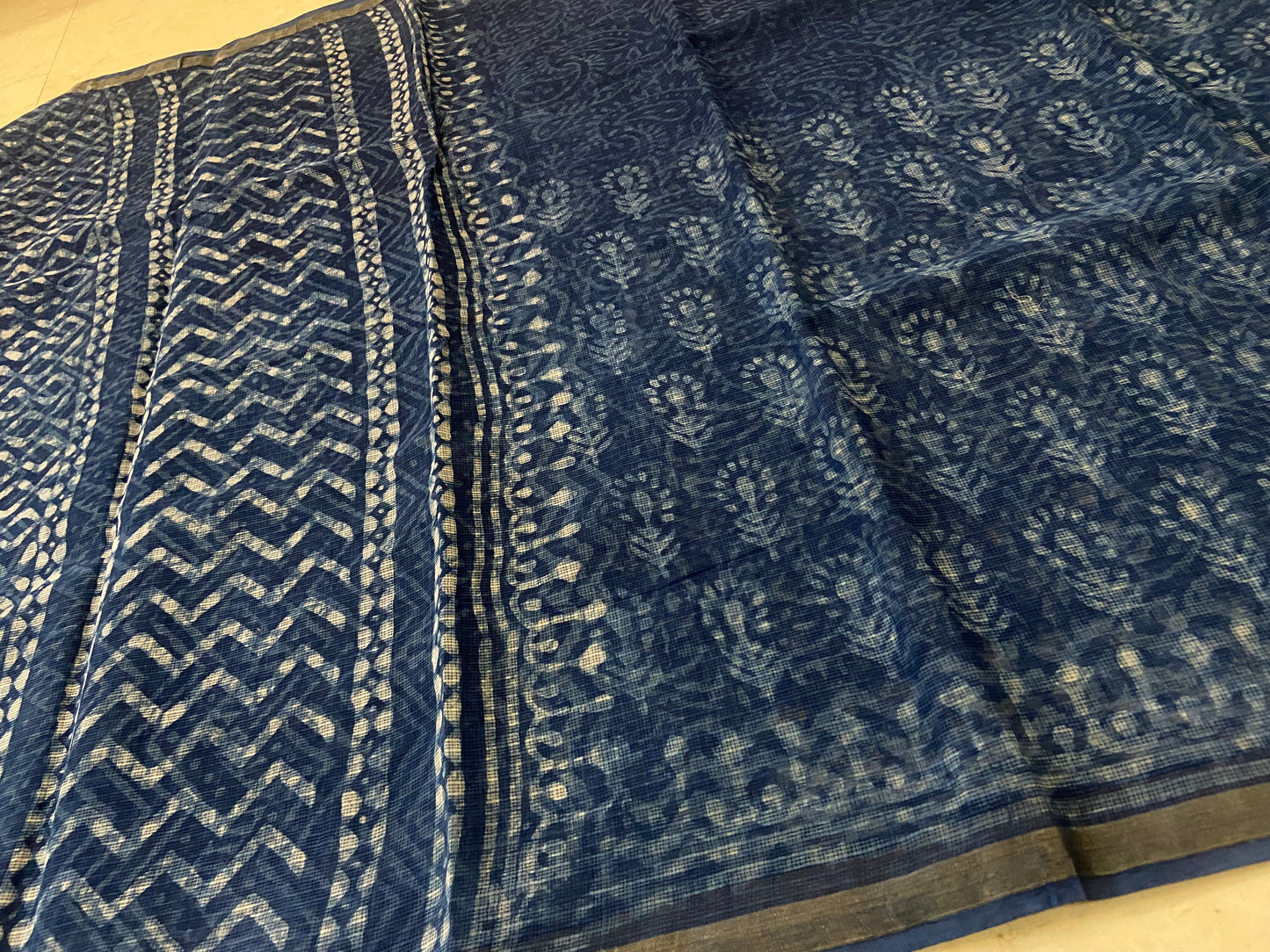 Indigo blue cotton kota doria saree