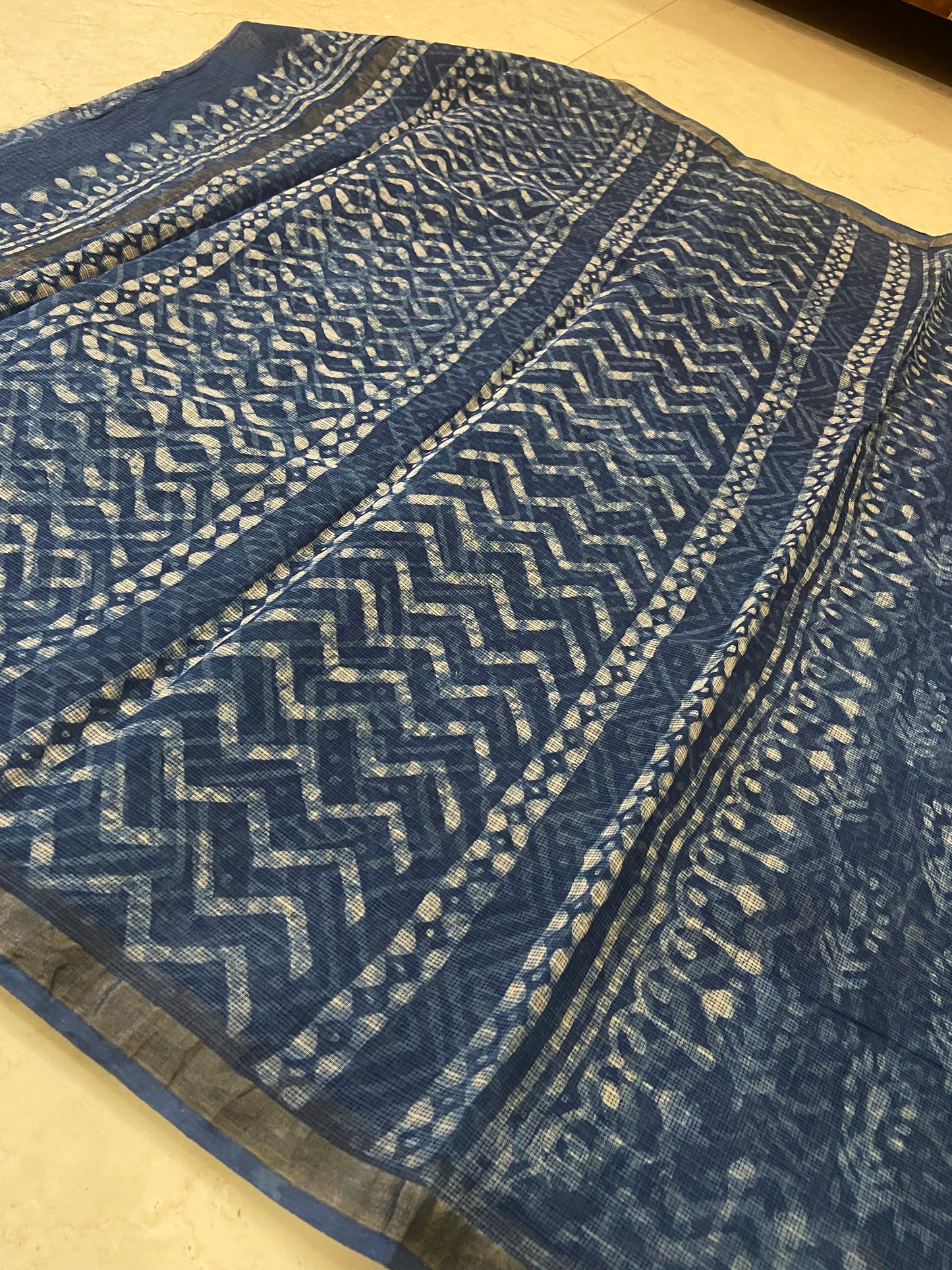 Indigo blue cotton kota doria saree