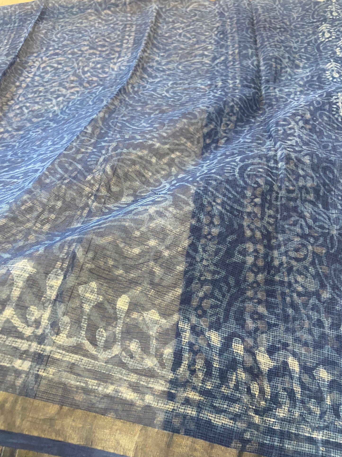 Indigo blue cotton kota doria saree