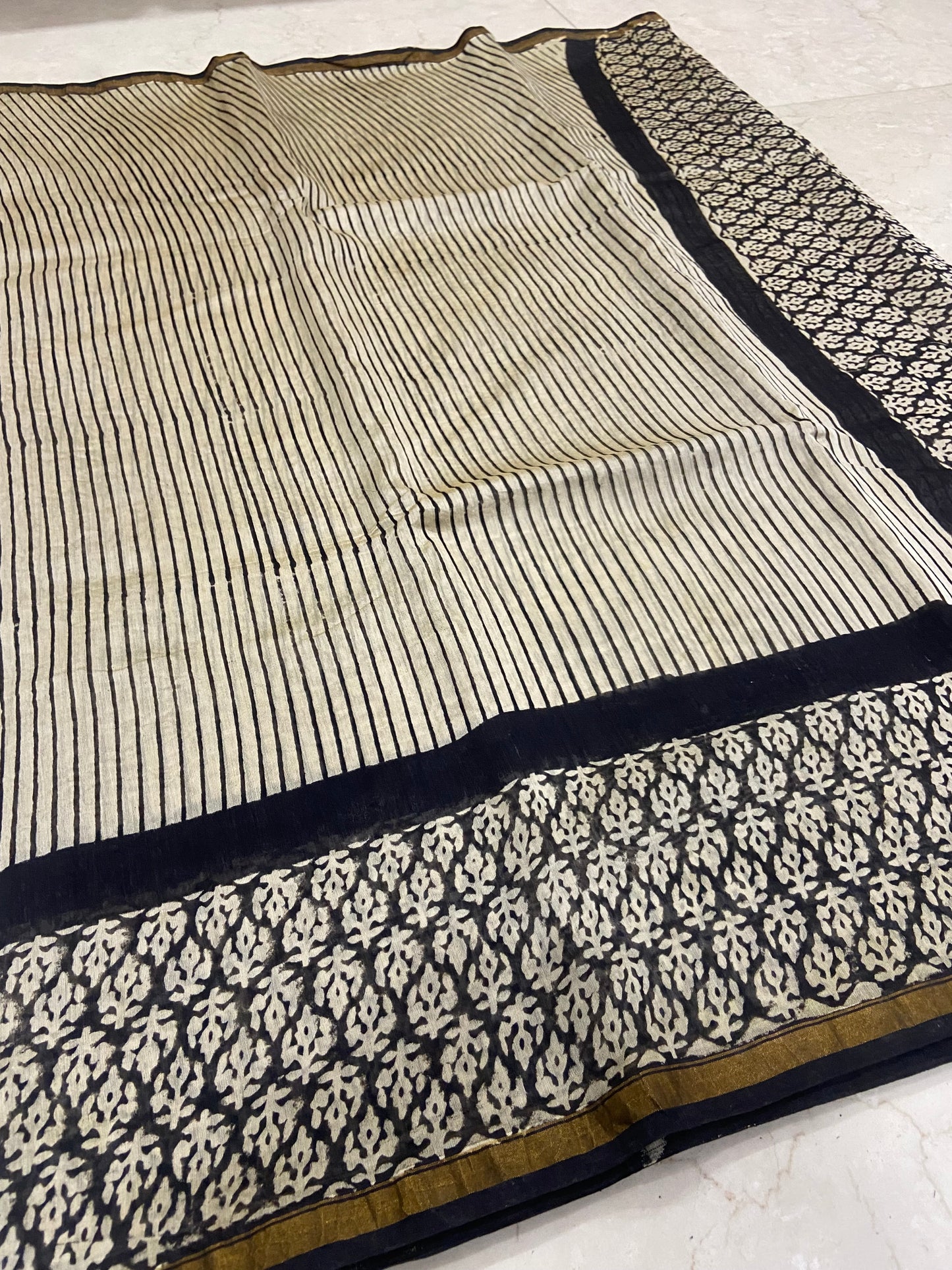 White stripes chanderi cotton silk zari border saree