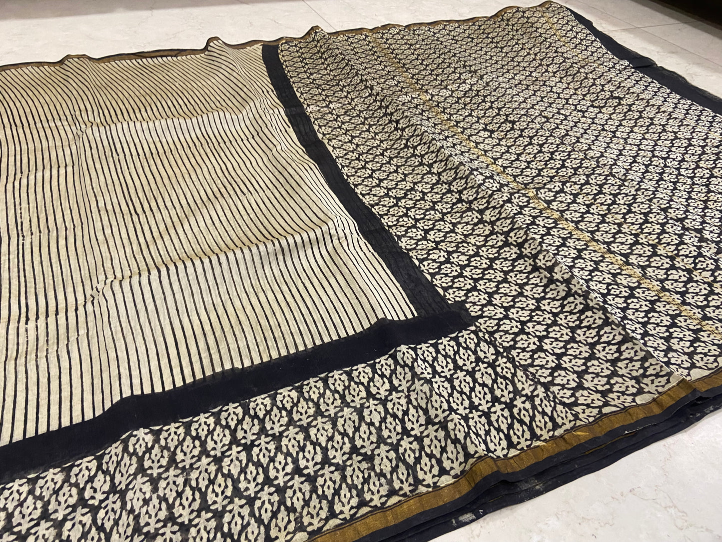 White stripes chanderi cotton silk zari border saree