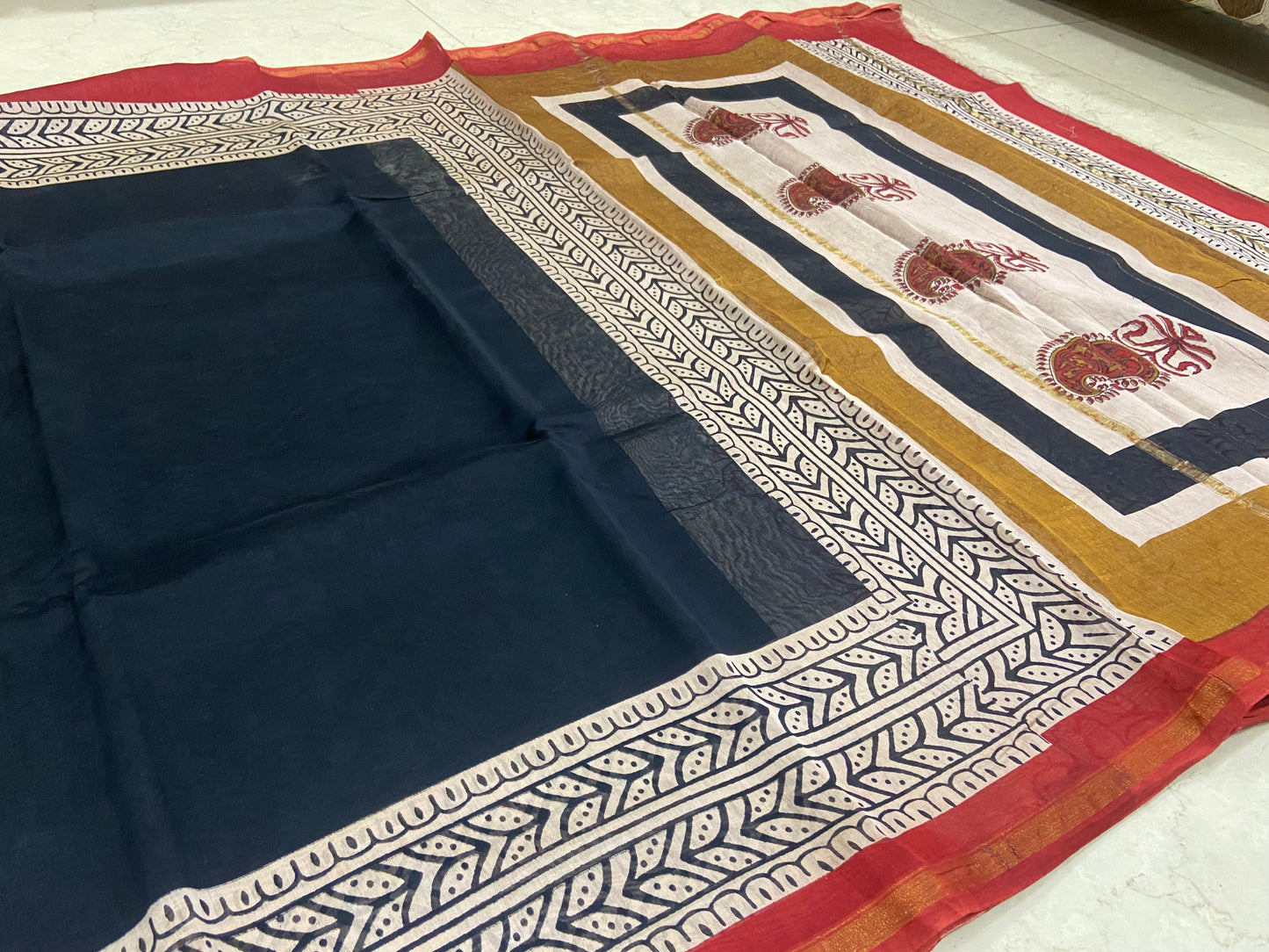 Black and red border chanderi cotton silk zari border saree