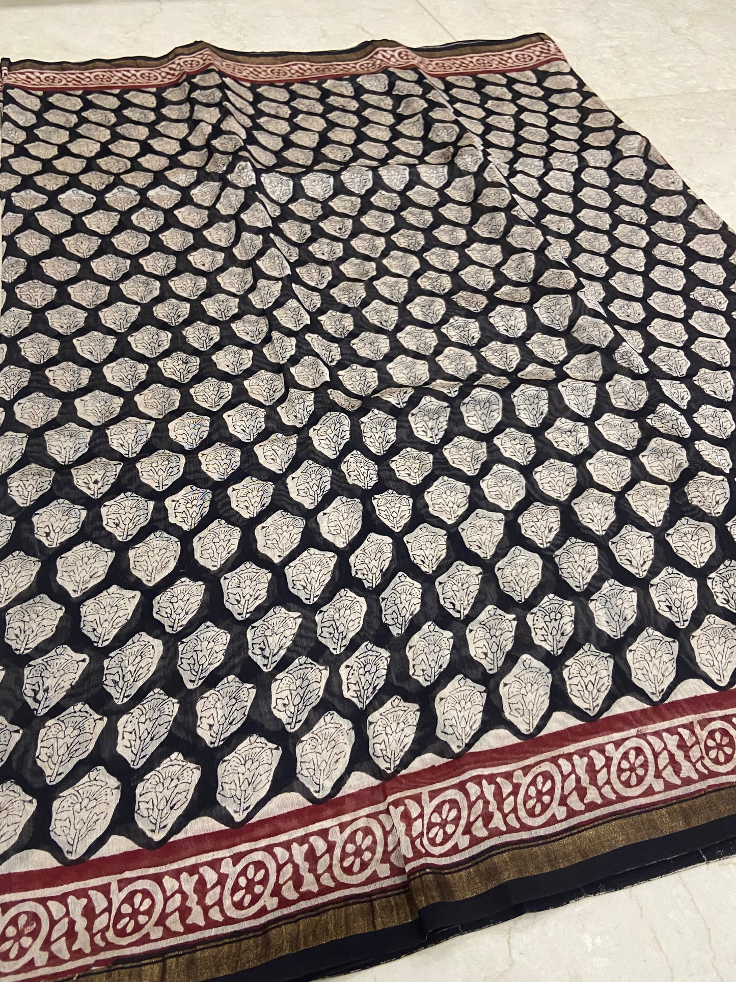 Black and brown chanderi cotton silk zari border saree