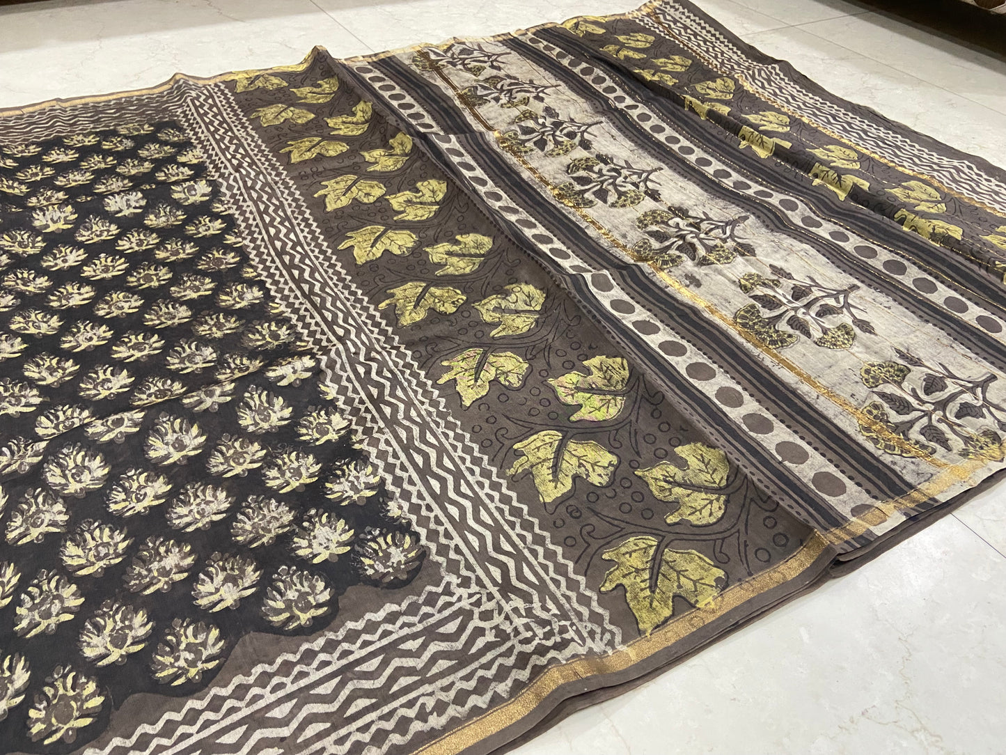 Coffee brown chanderi cotton silk zari border saree