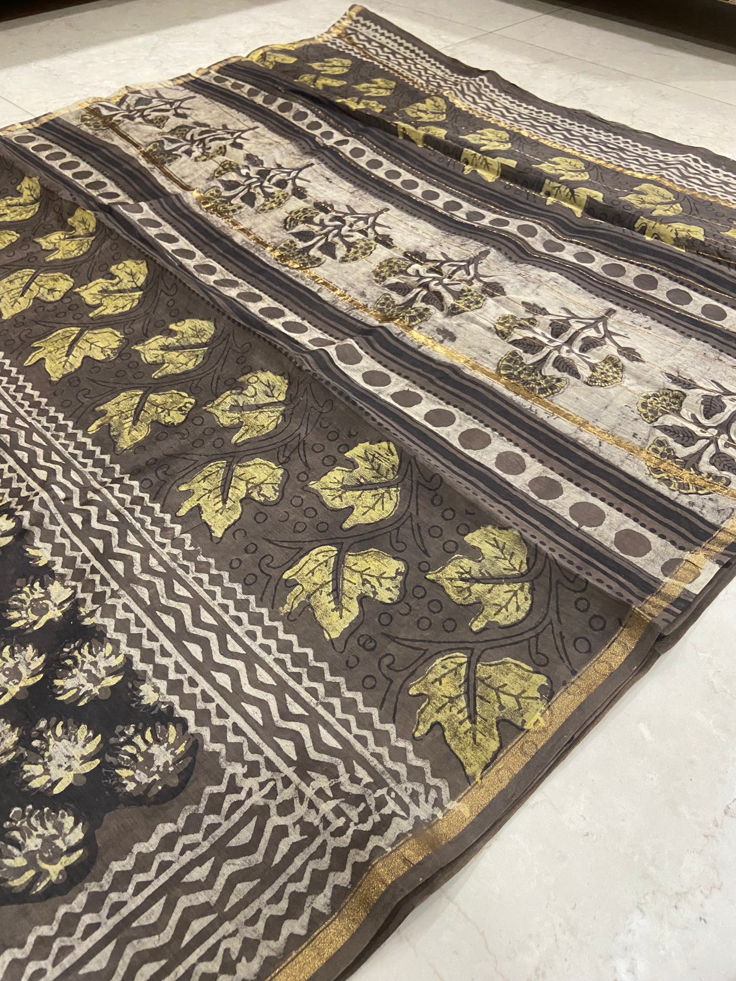 Coffee brown chanderi cotton silk zari border saree