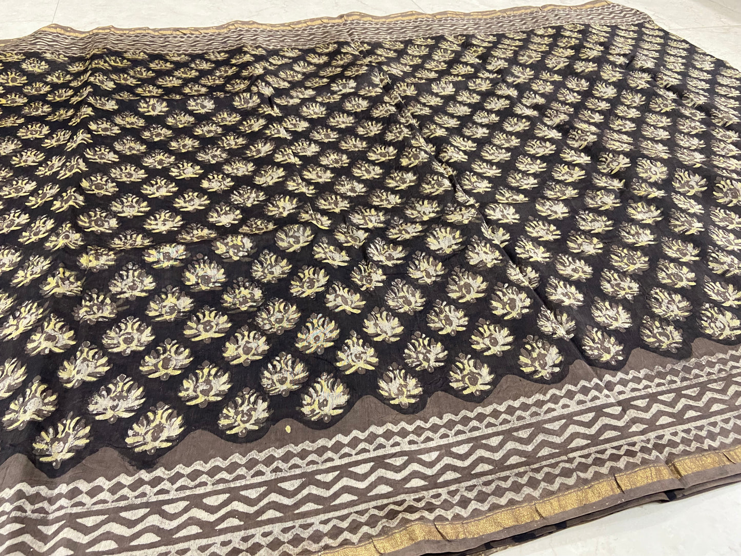 Coffee brown chanderi cotton silk zari border saree