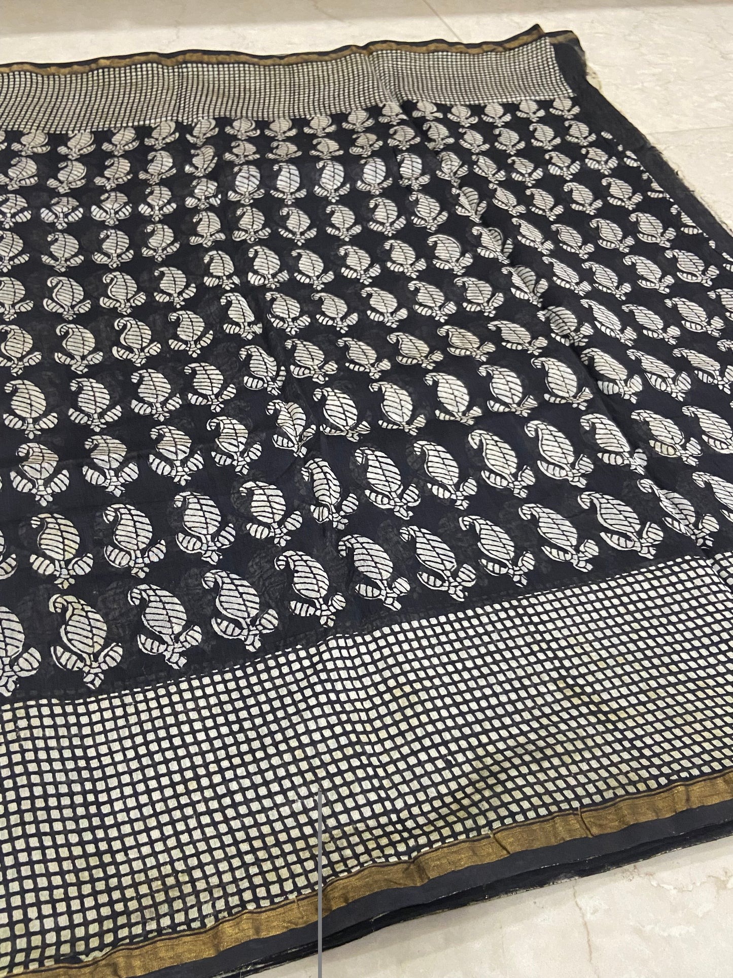 Black mango buttis chanderi cotton silk zari border saree