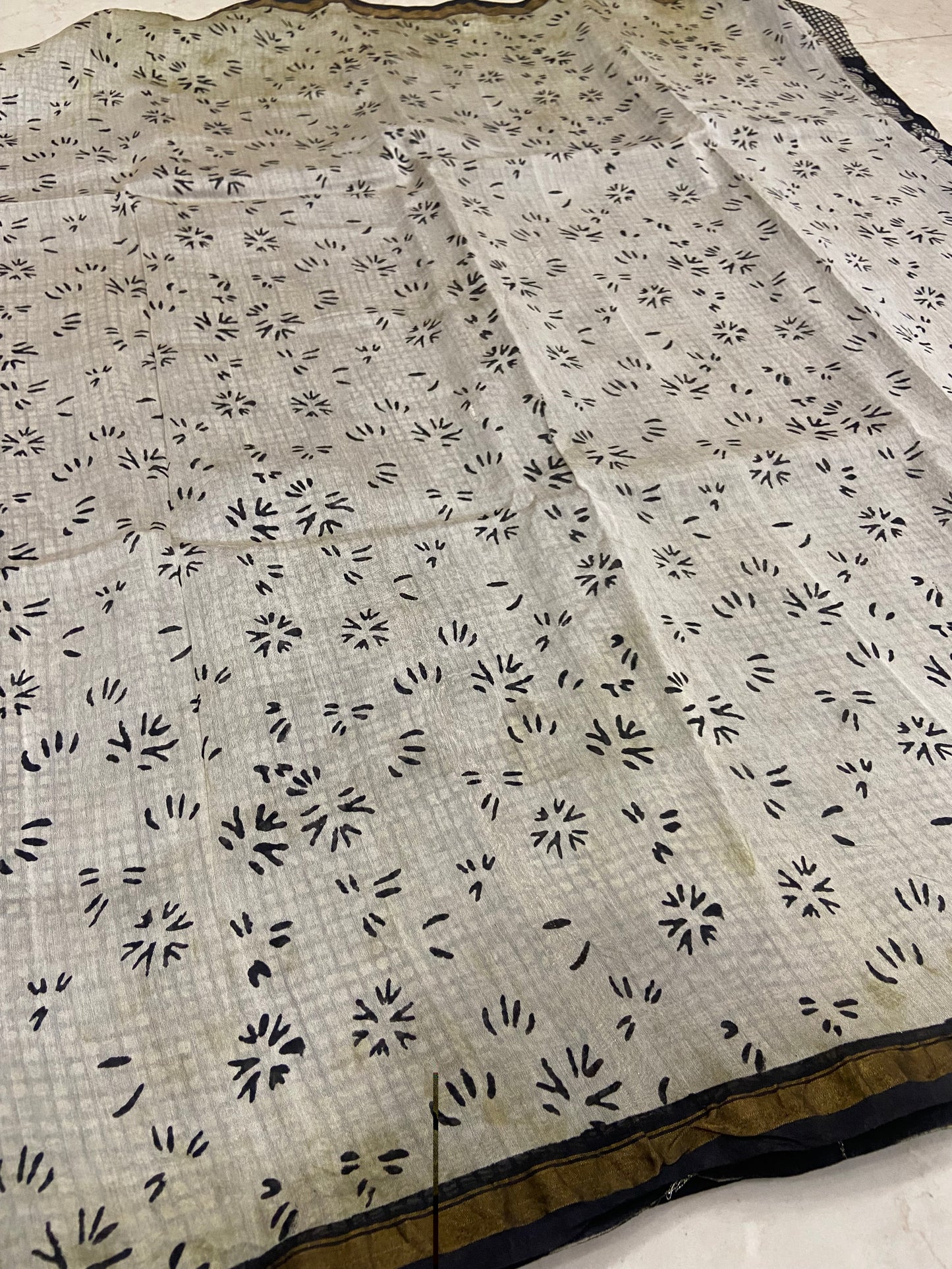 Black mango buttis chanderi cotton silk zari border saree