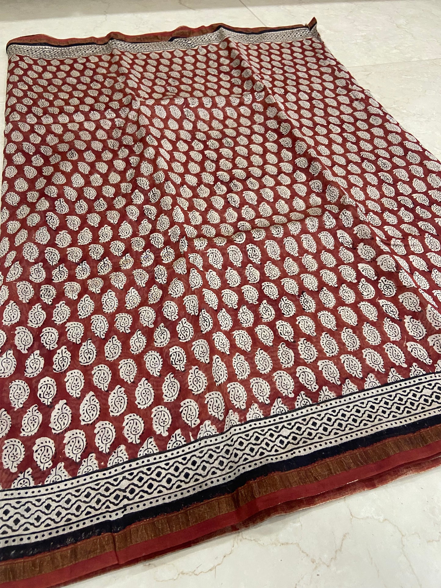 Brown chanderi cotton silk zari border saree