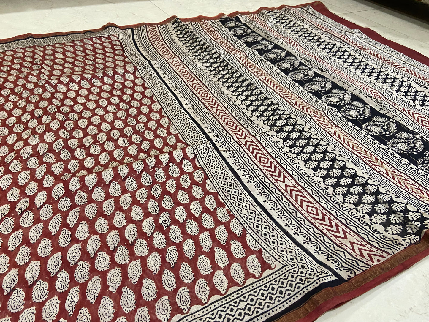 Brown chanderi cotton silk zari border saree