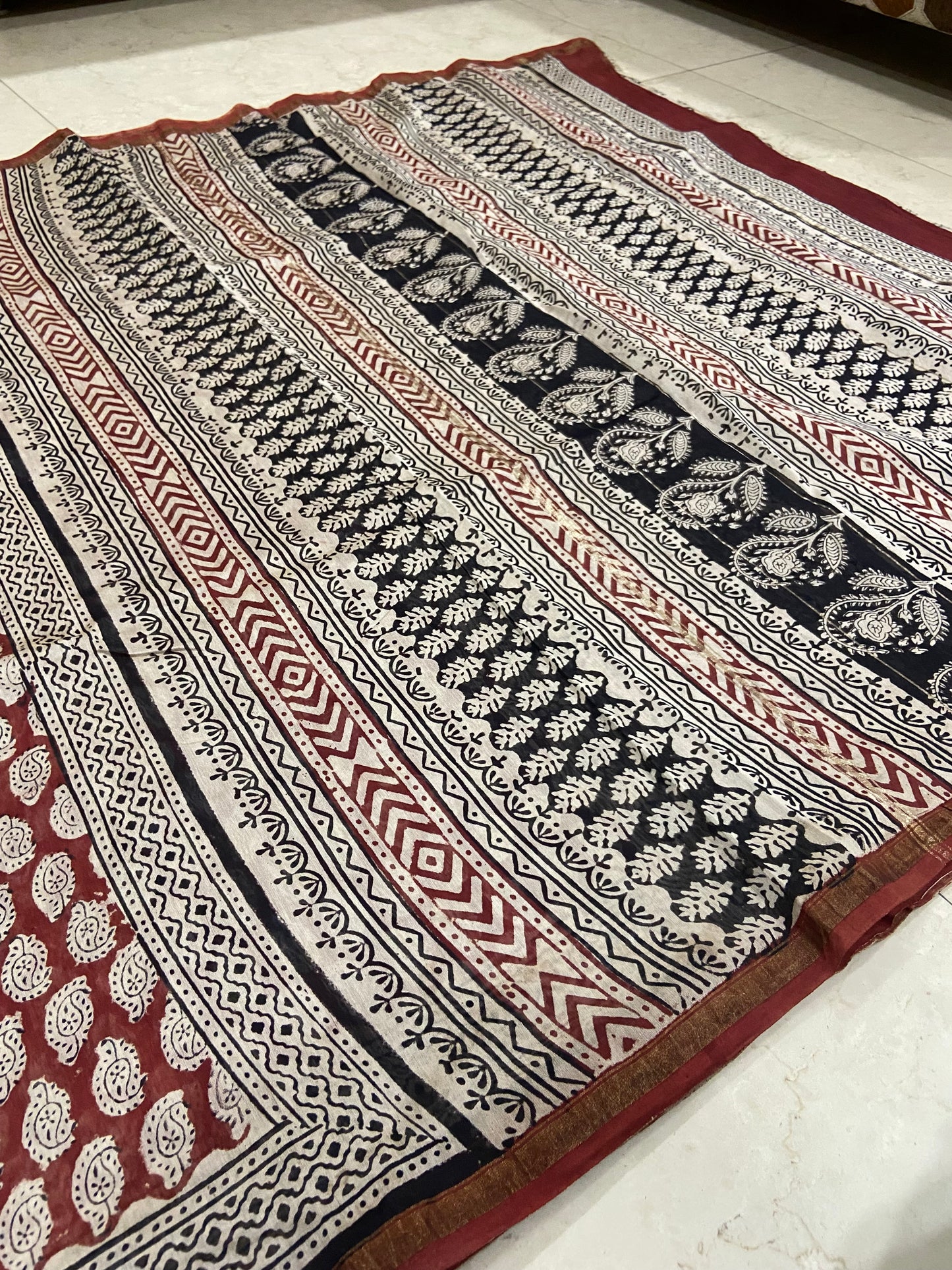 Brown chanderi cotton silk zari border saree