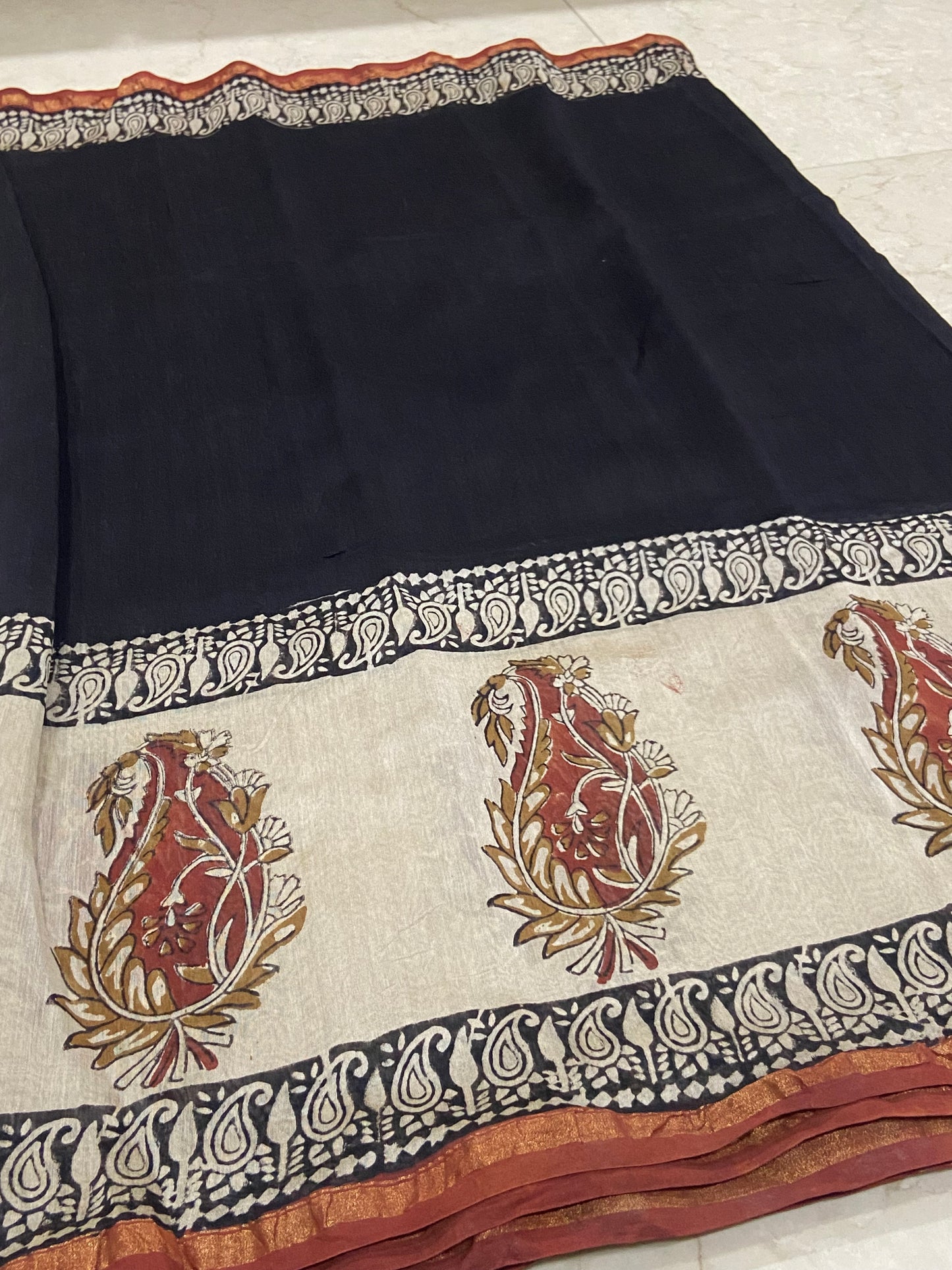 Black and big mango border chanderi cotton silk saree