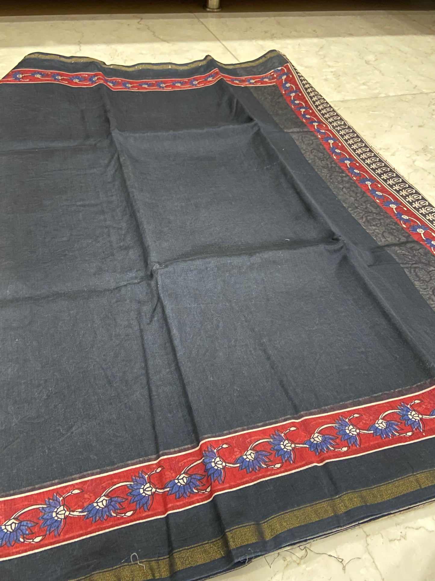 Black chanderi cotton silk zari border saree