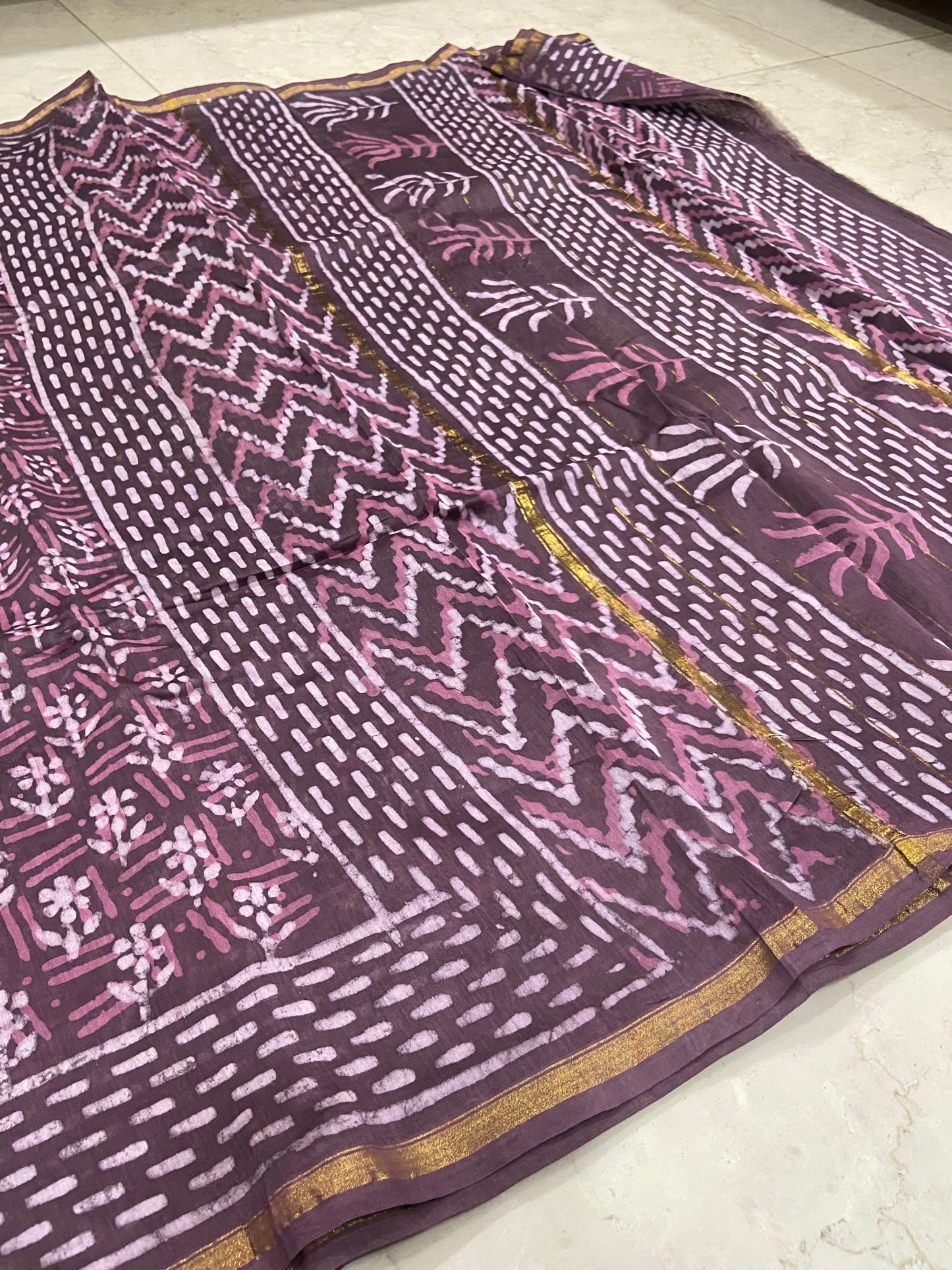 Mauve pink chanderi cotton silk zari border saree