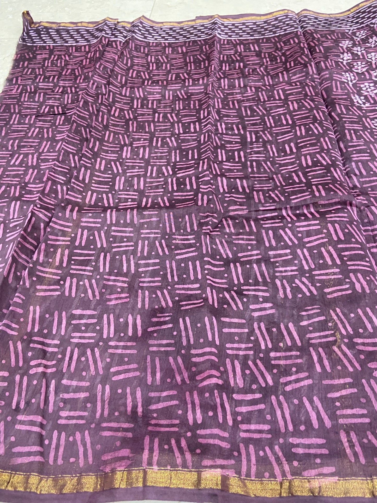 Mauve pink chanderi cotton silk zari border saree