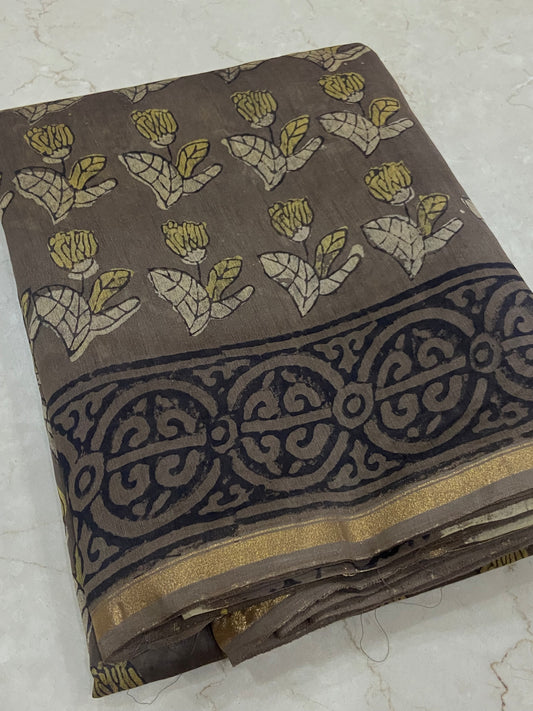 Brown bear chanderi cotton silk zari border saree
