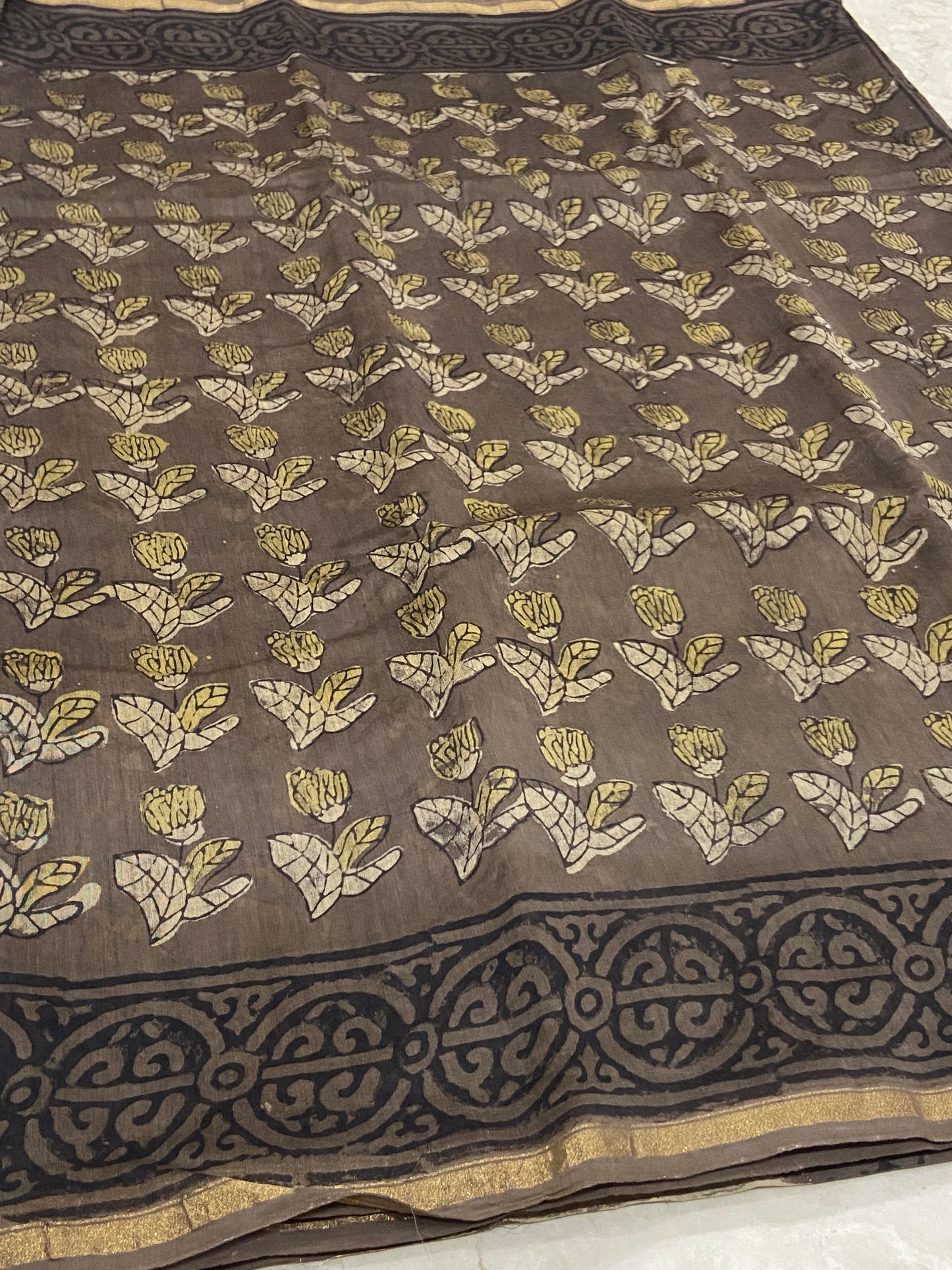 Brown bear chanderi cotton silk zari border saree