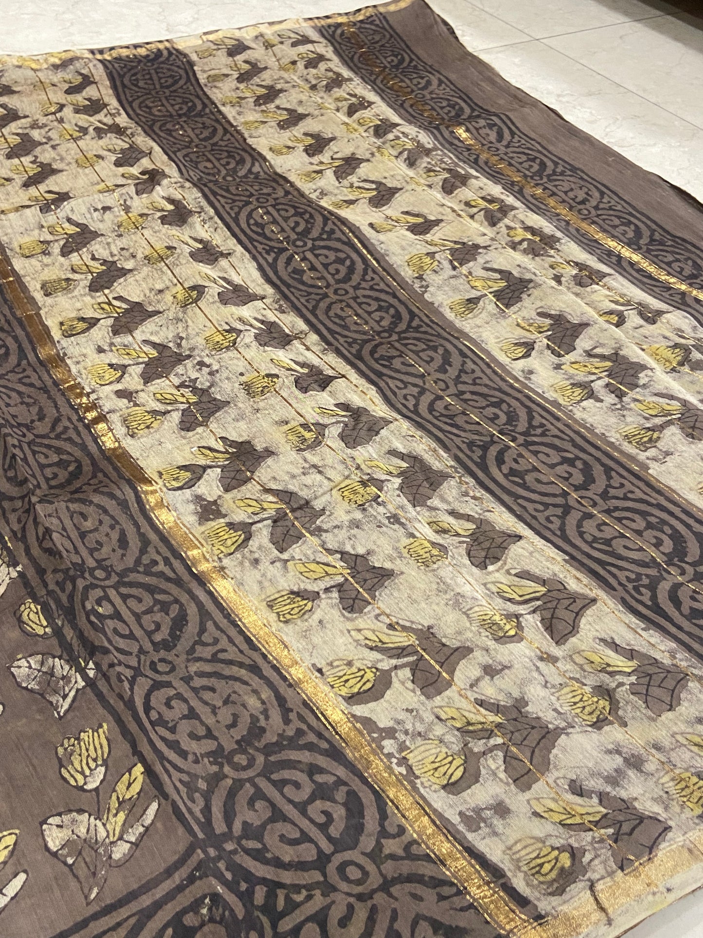 Brown bear chanderi cotton silk zari border saree