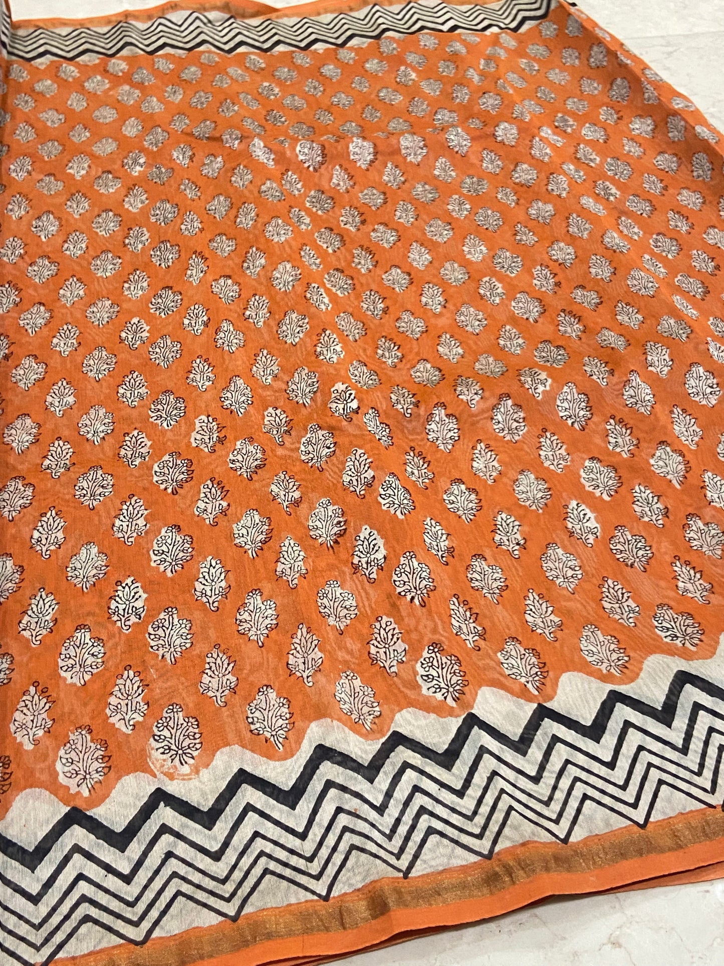 Orange chanderi cotton silk zari border saree