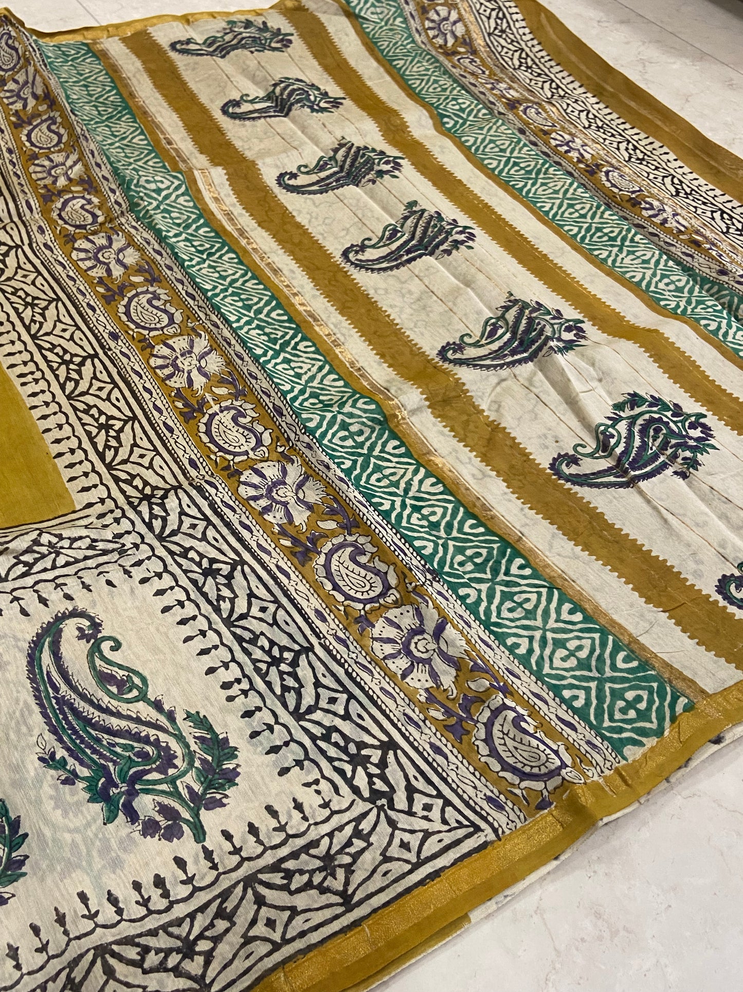 Mustard yellow chanderi cotton silk zari border saree