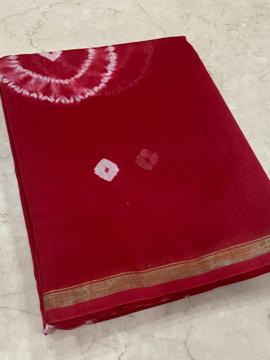 Red chanderi cotton silk zari border saree