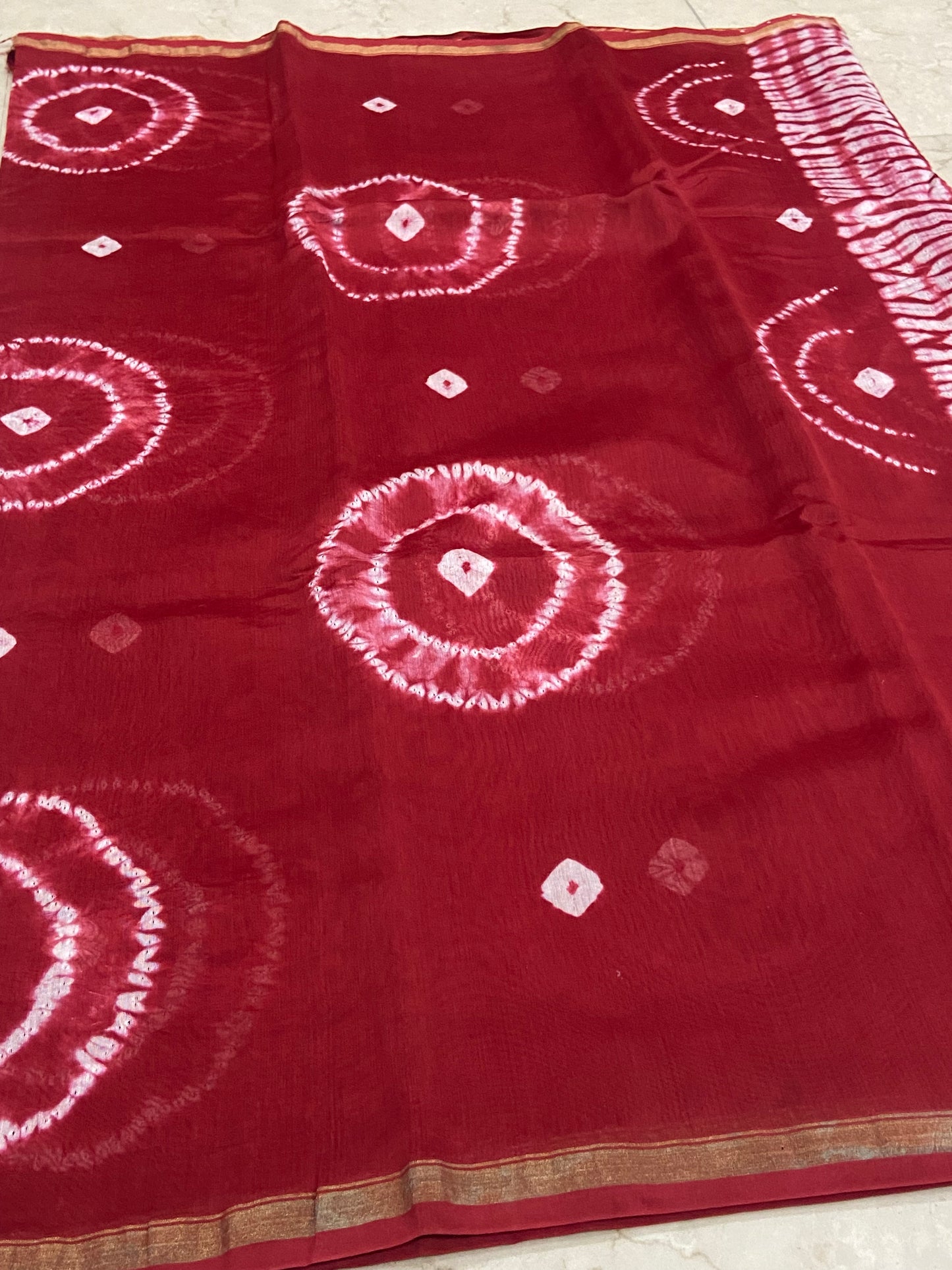 Red chanderi cotton silk zari border saree