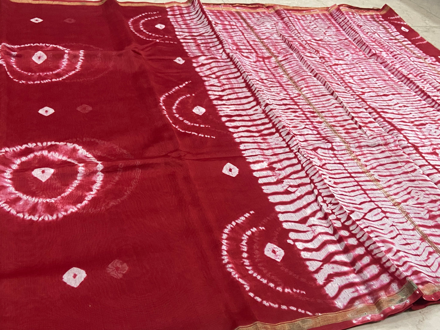 Red chanderi cotton silk zari border saree
