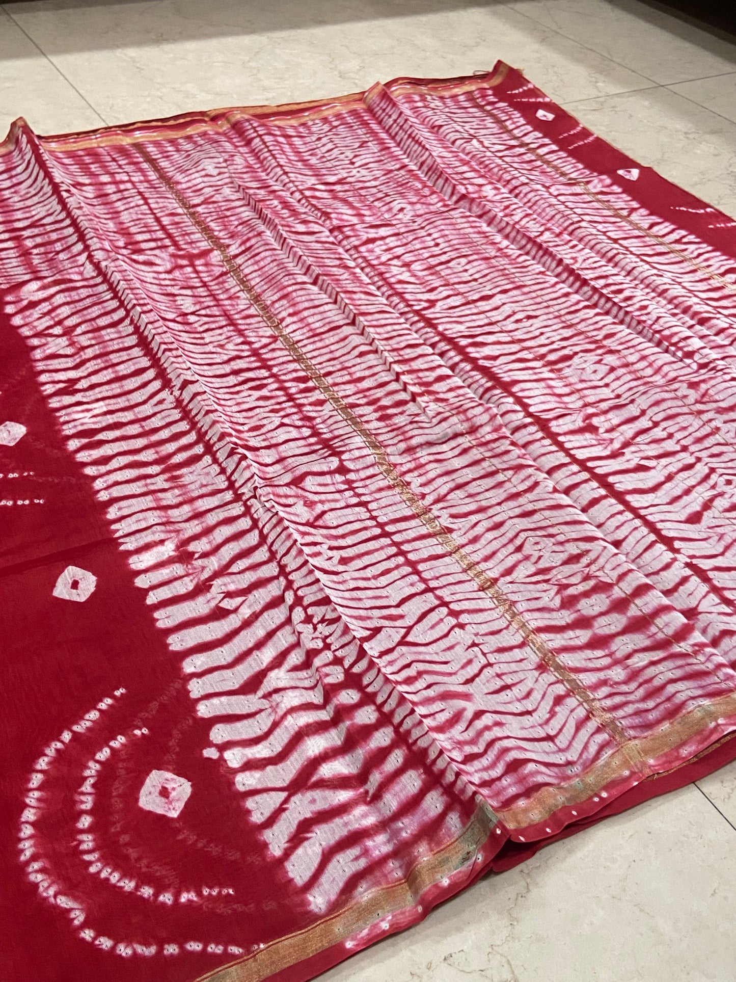 Red chanderi cotton silk zari border saree