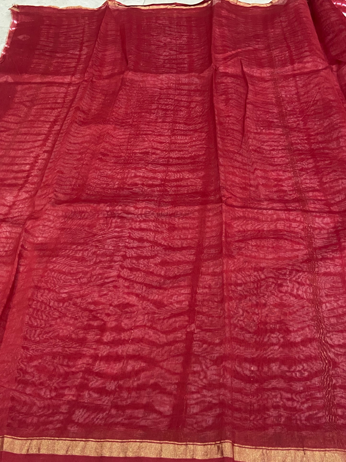 Red chanderi cotton silk zari border saree