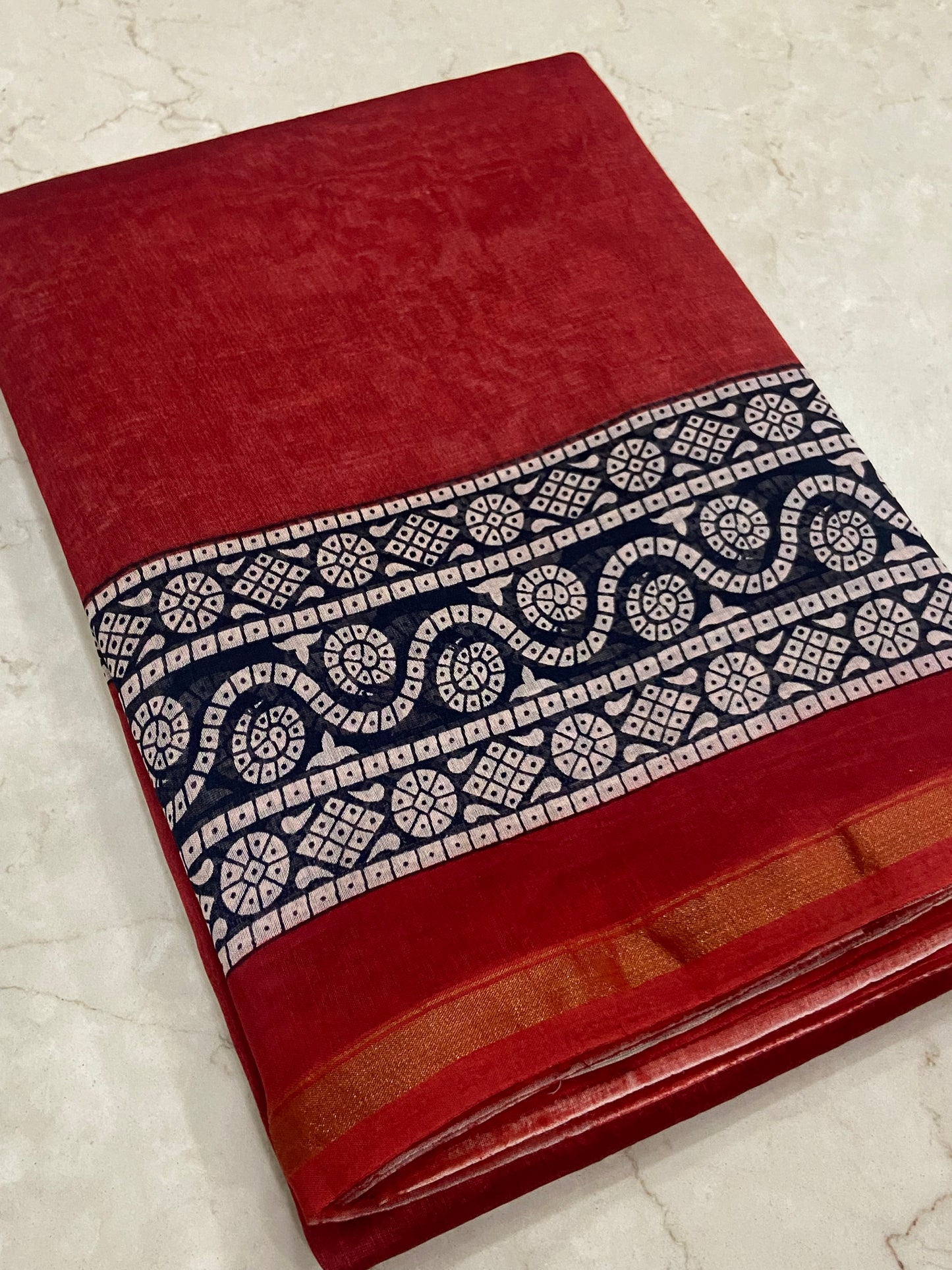 Berry red chanderi cotton silk zari border saree