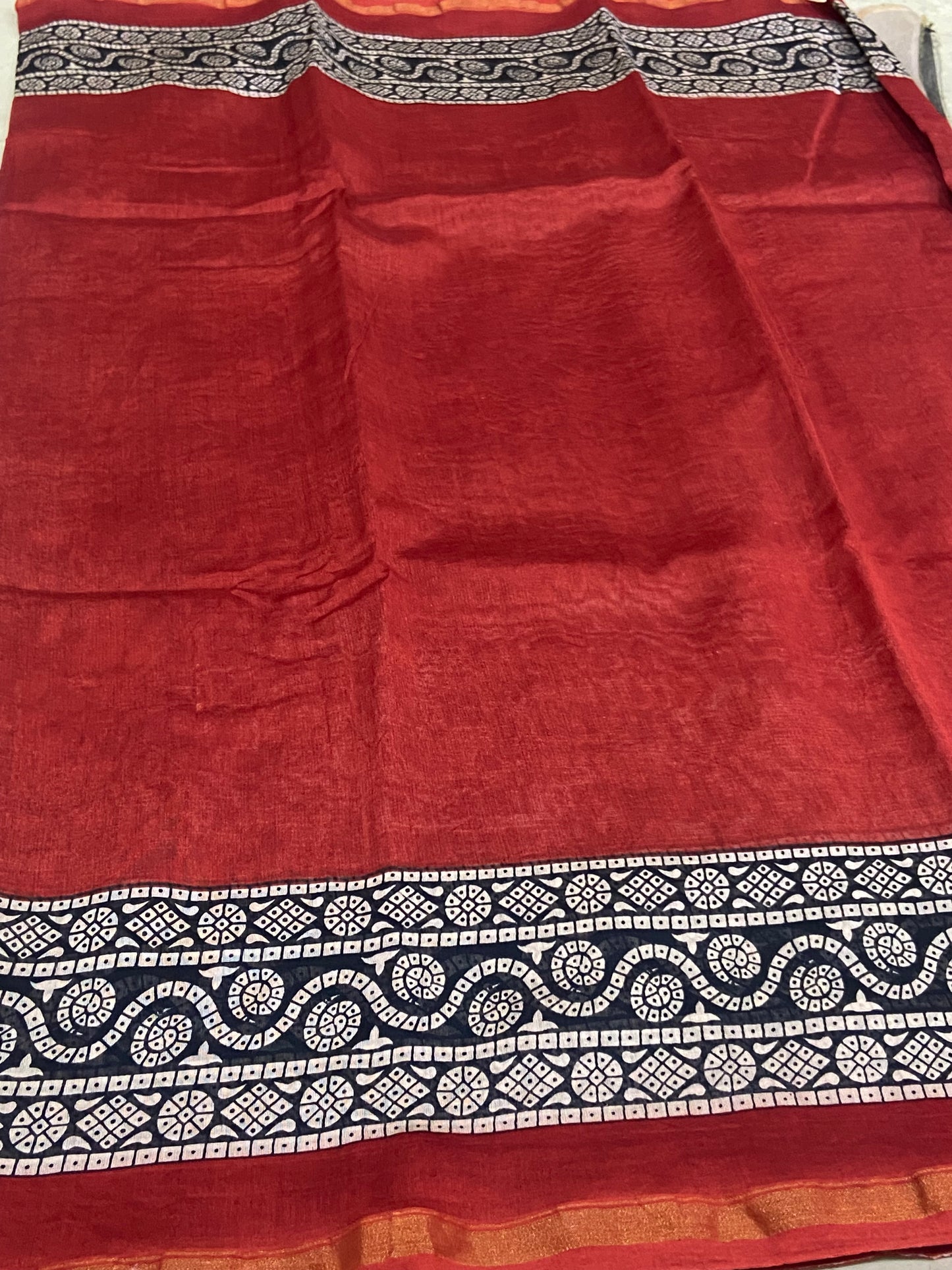 Berry red chanderi cotton silk zari border saree