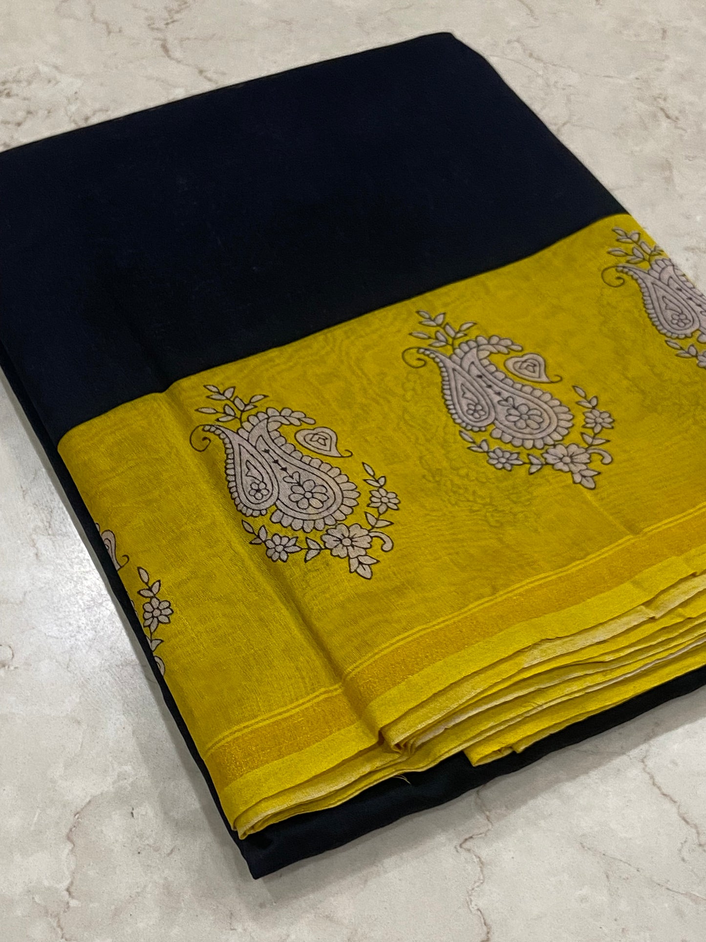 Black and yellow chanderi cotton silk saree