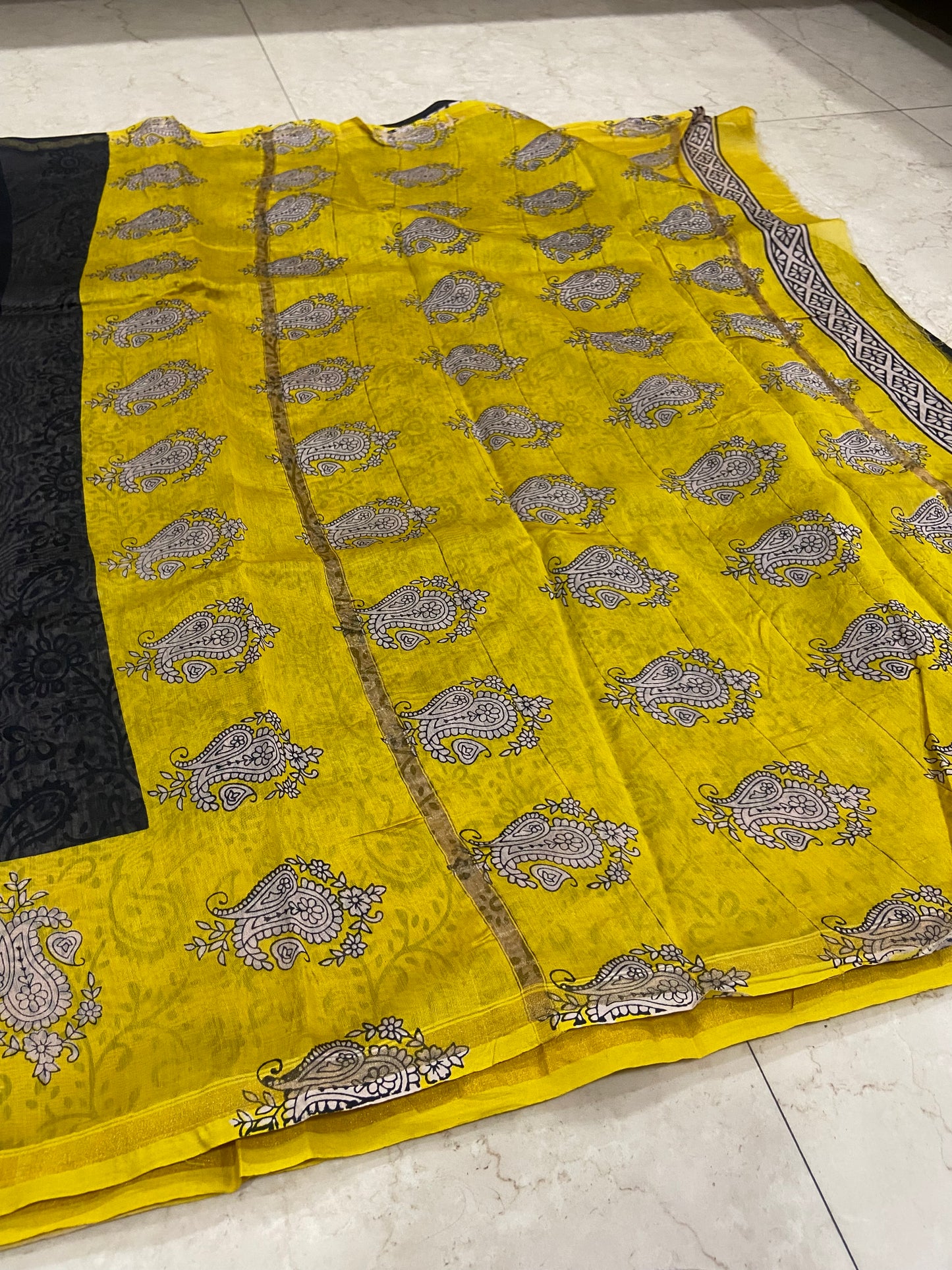 Black and yellow chanderi cotton silk saree