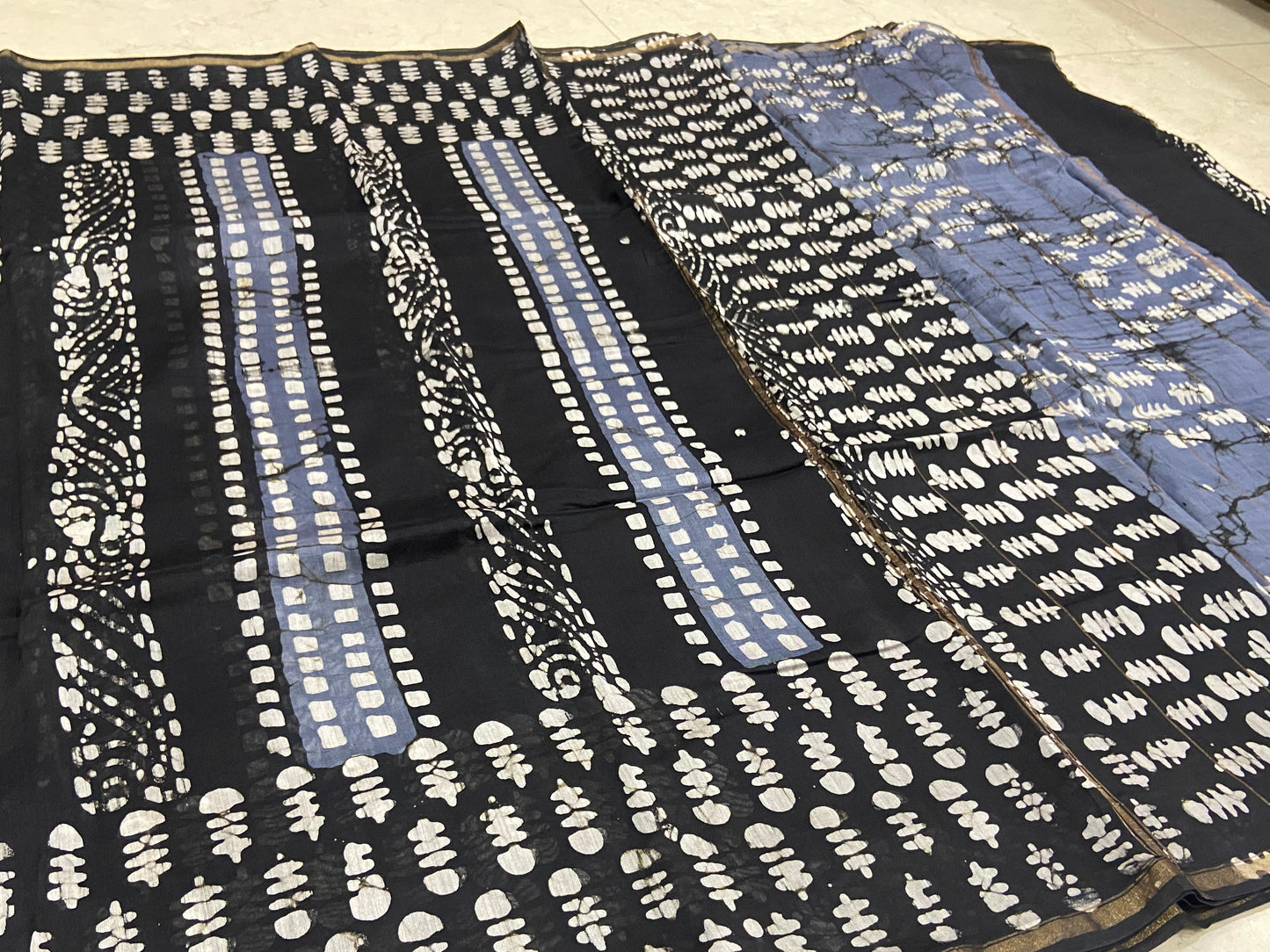 Black and blue pattern chanderi cotton silk saree