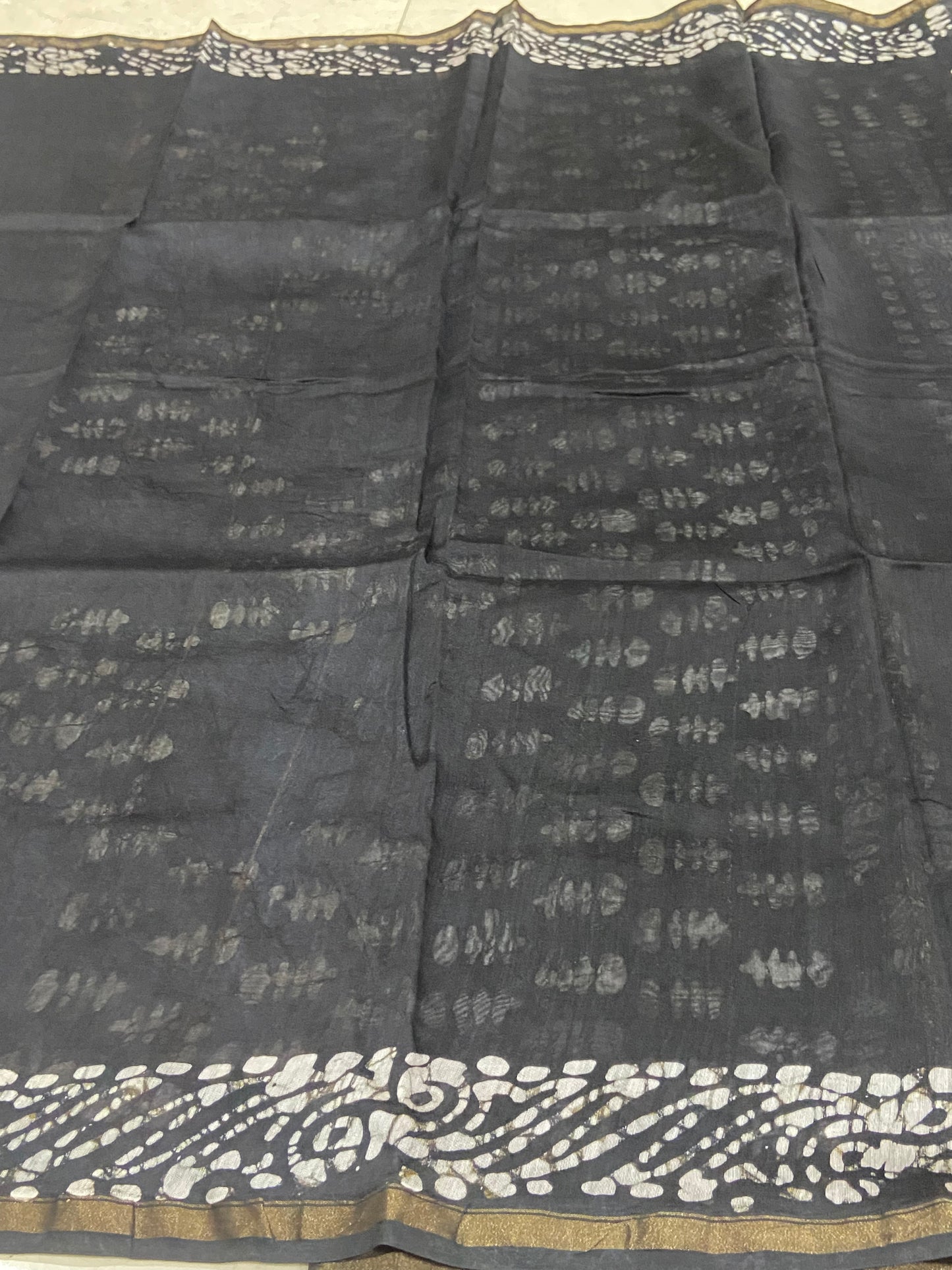 Black and blue pattern chanderi cotton silk saree