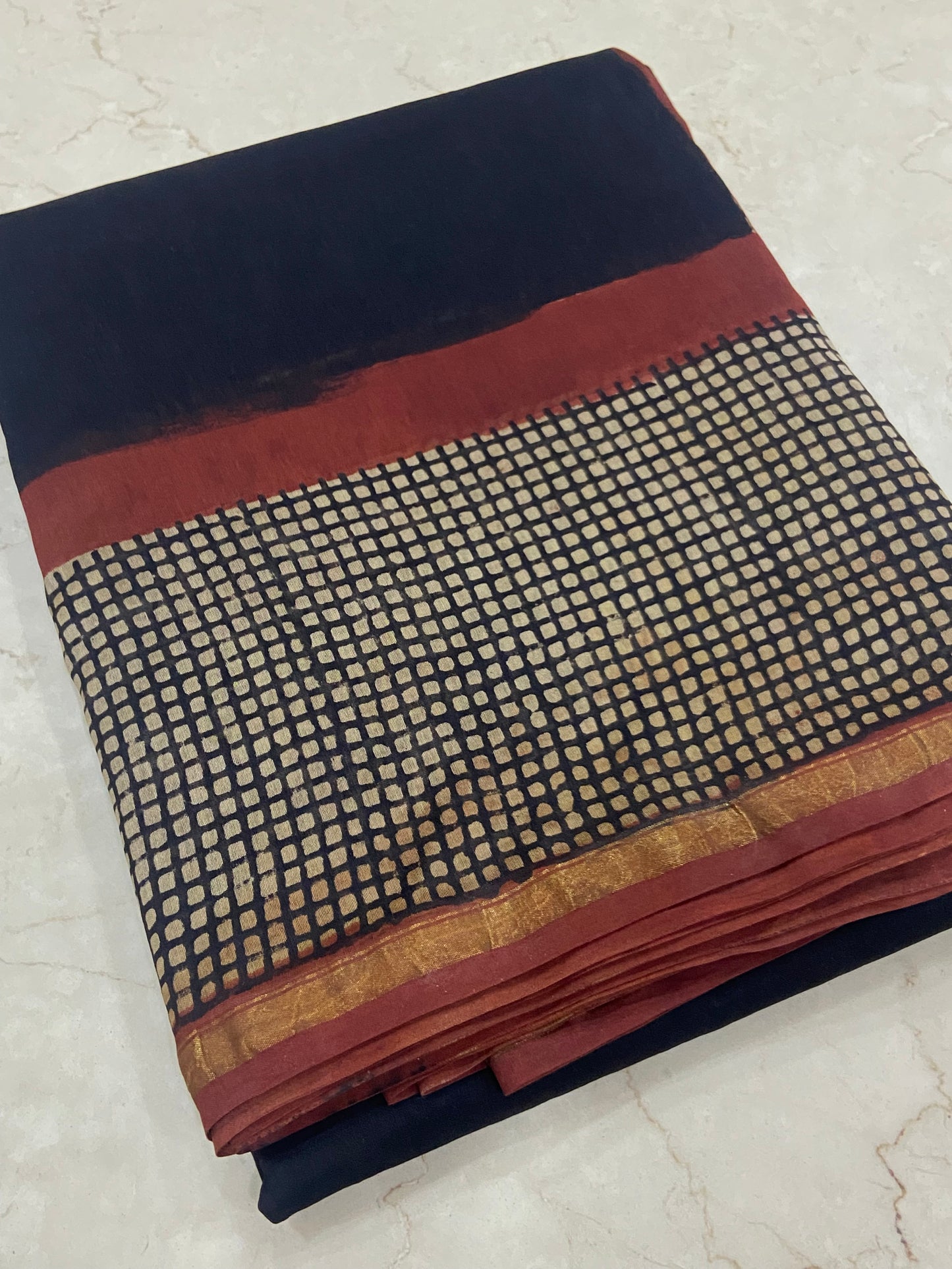 Black chanderi cotton silk checks border saree