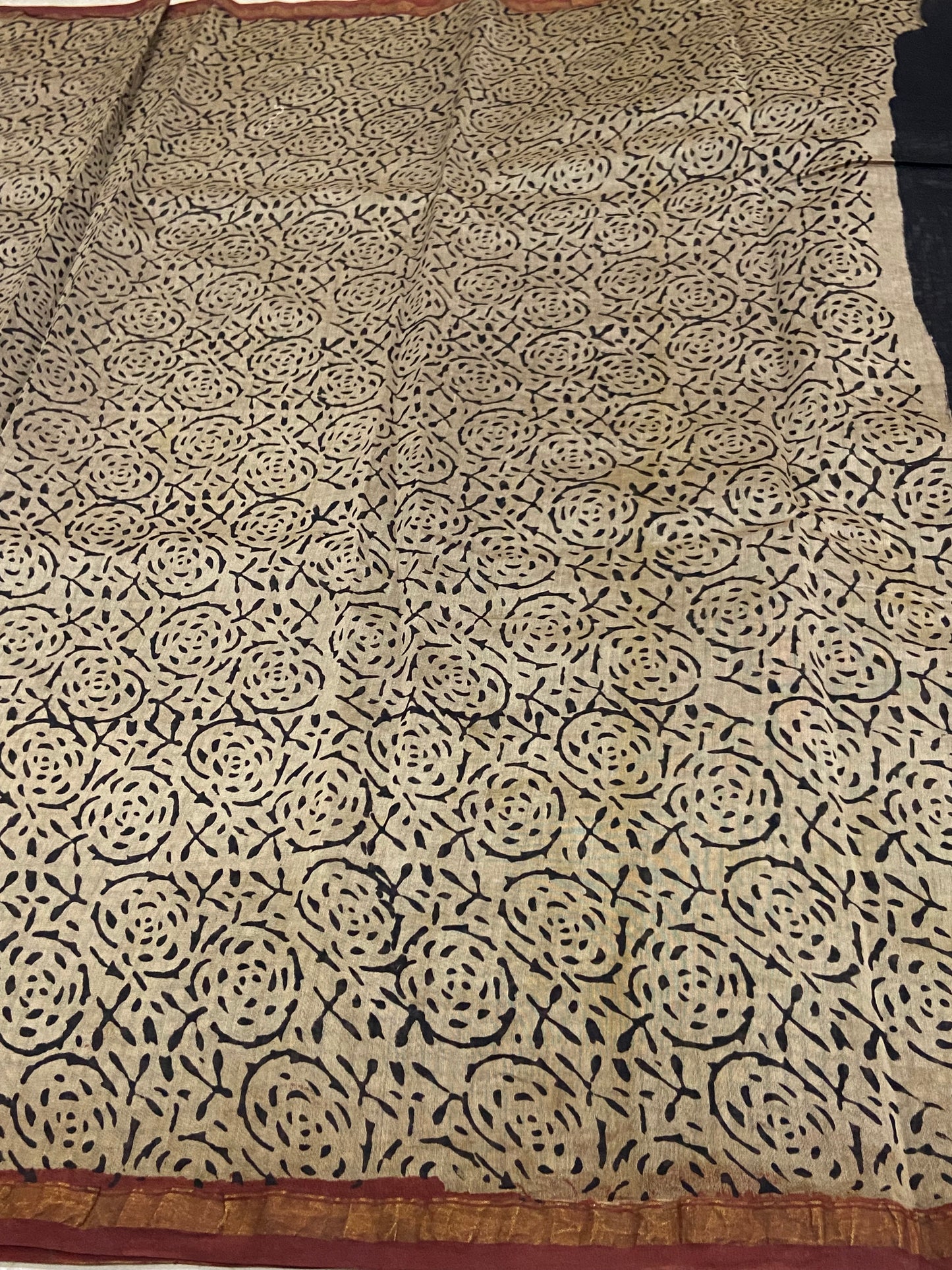 Black chanderi cotton silk checks border saree