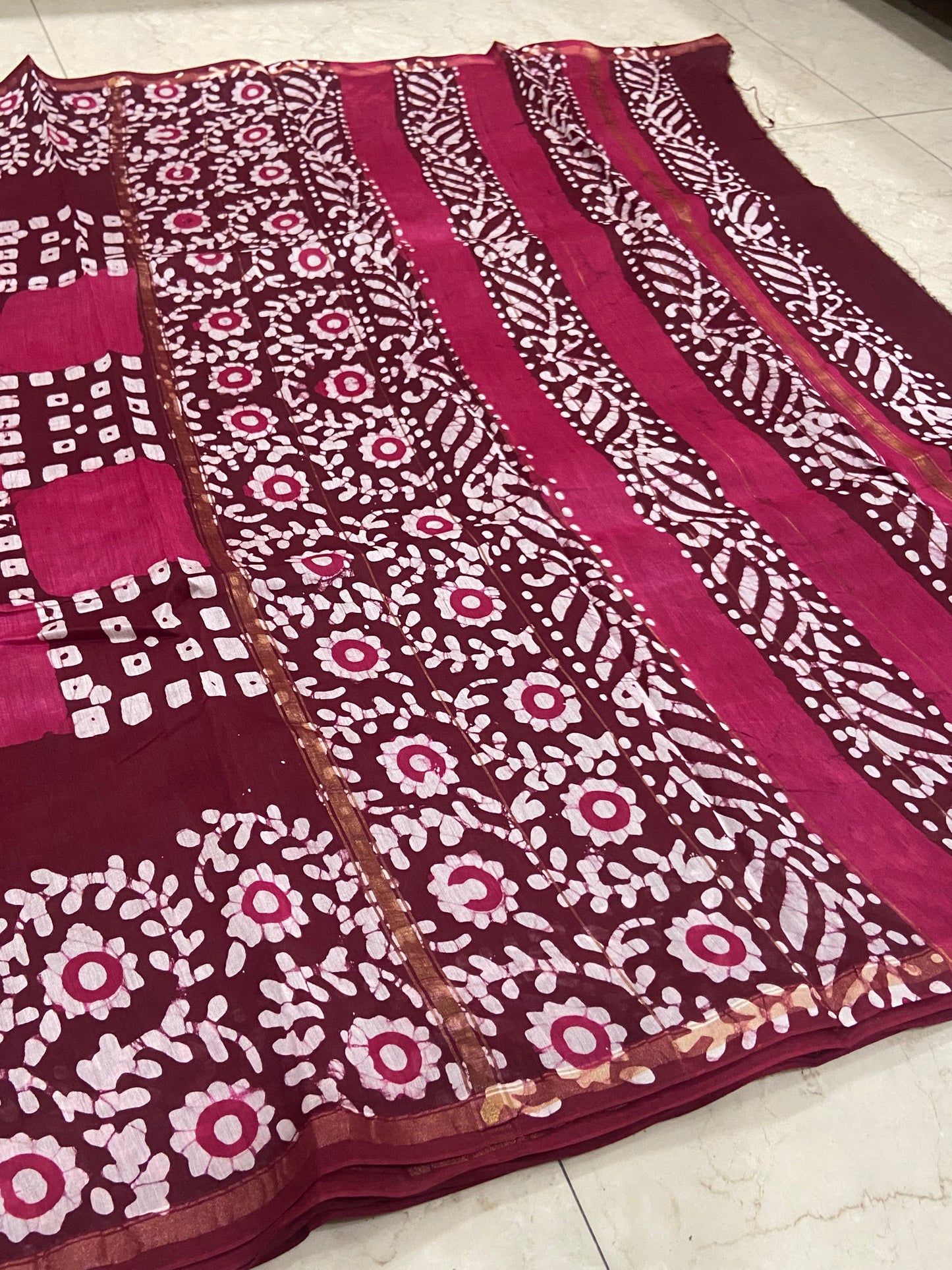 Red and pink checks chanderi cotton silk saree
