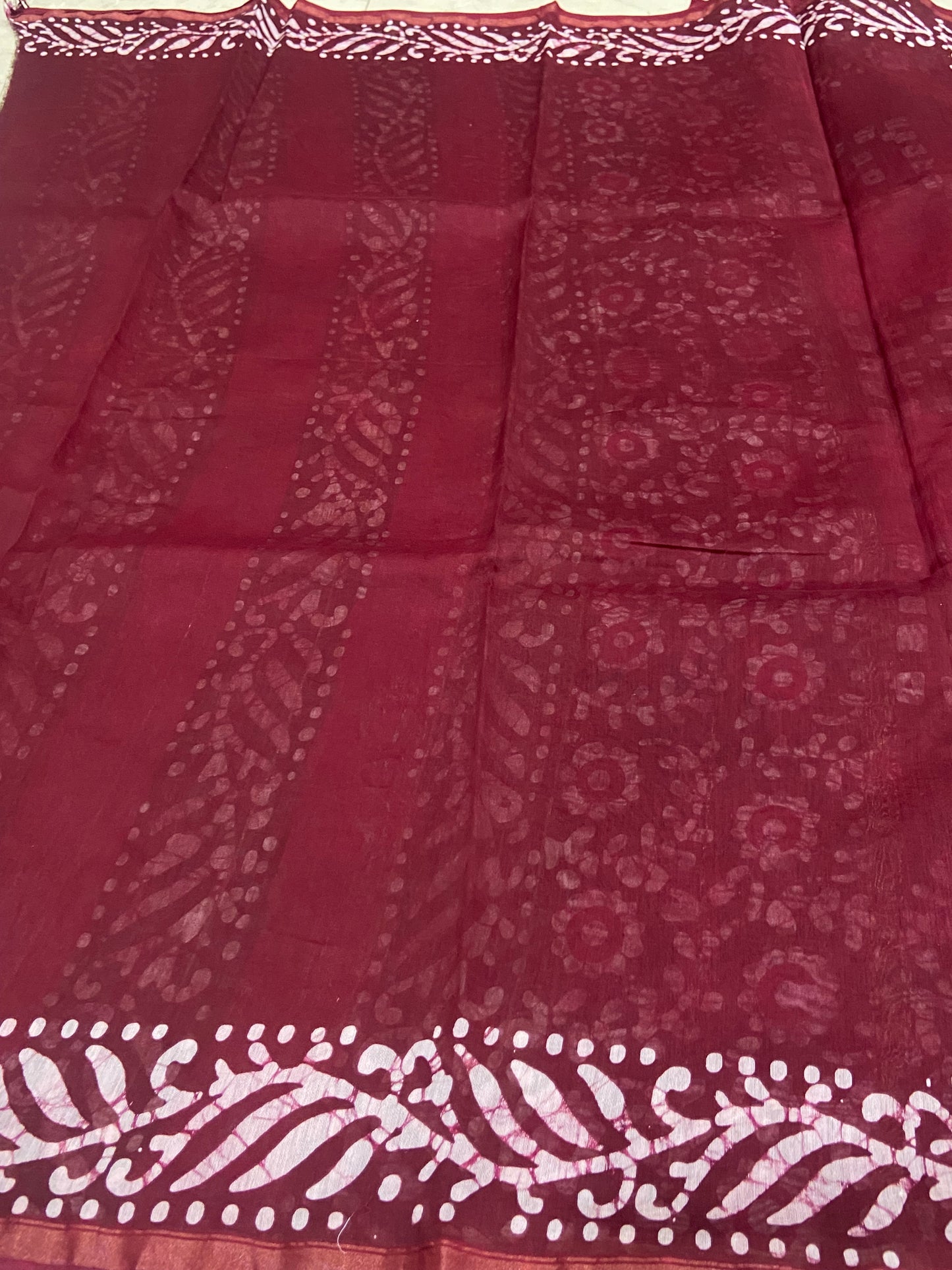 Red and pink checks chanderi cotton silk saree