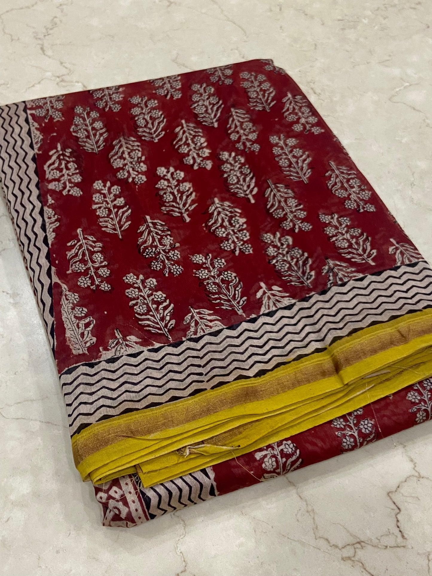Maroon red chanderi cotton silk zari border saree
