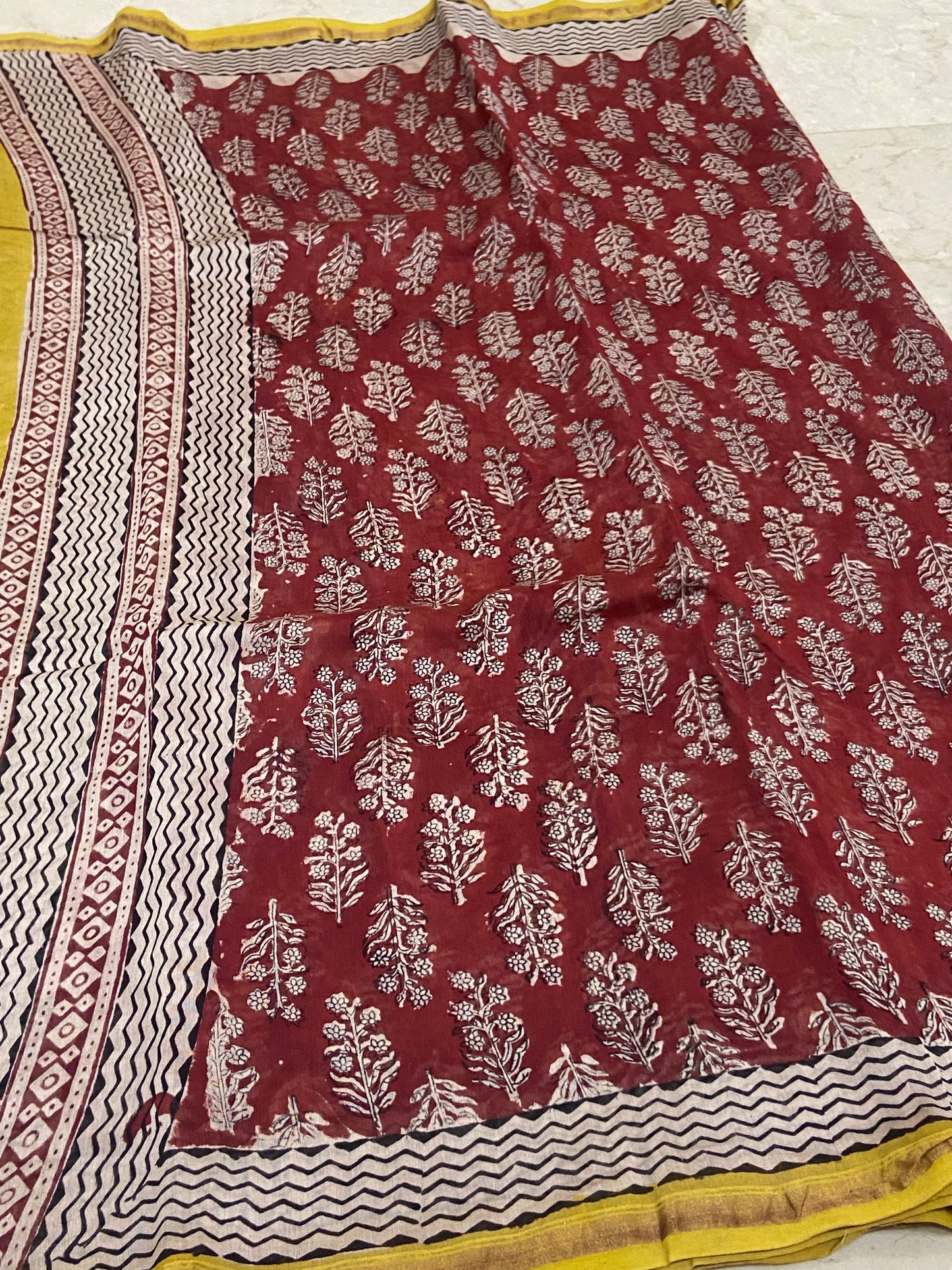 Maroon red chanderi cotton silk zari border saree