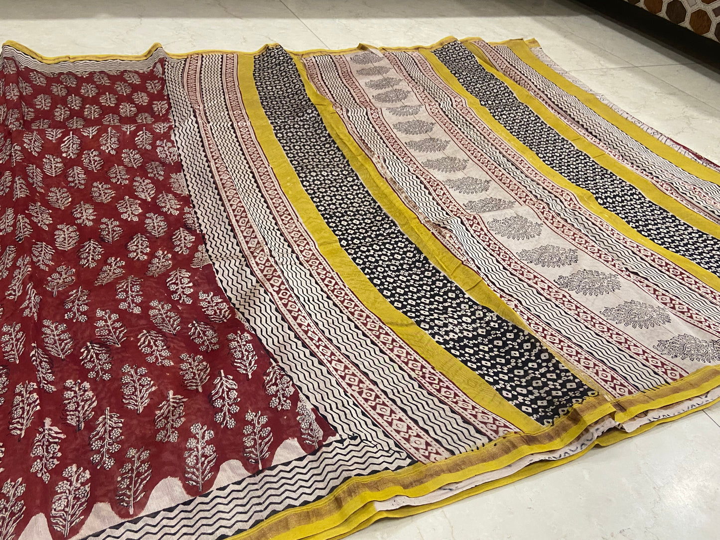 Maroon red chanderi cotton silk zari border saree