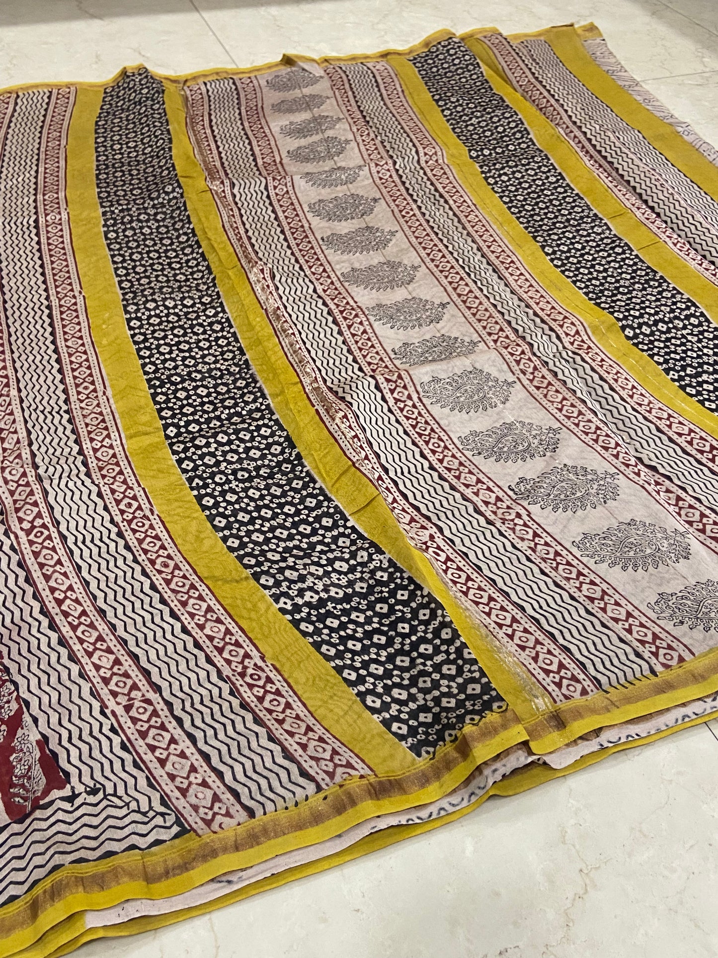 Maroon red chanderi cotton silk zari border saree